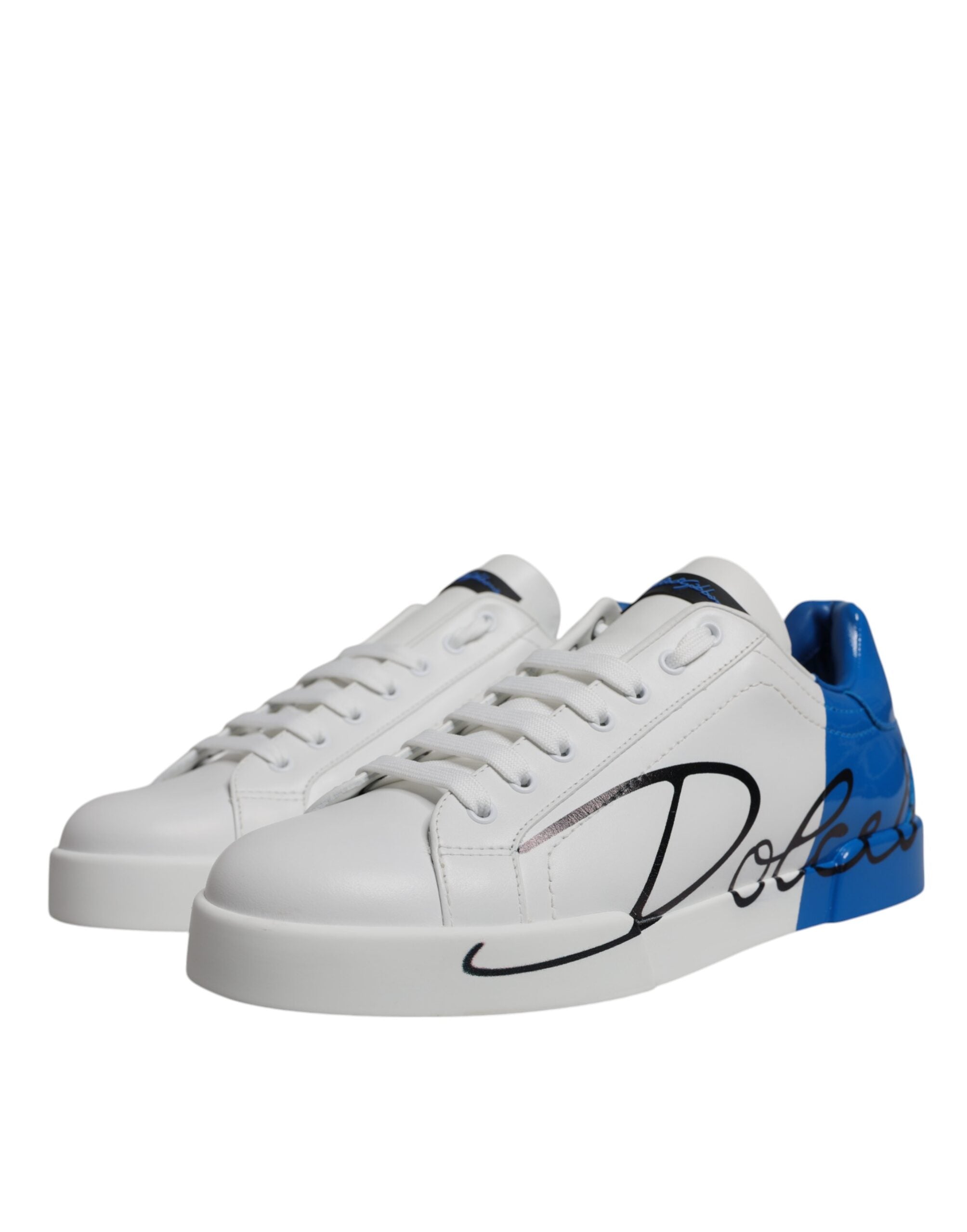 Dolce & Gabbana White Blue Leather Logo Low Top Sneakers Shoes-3