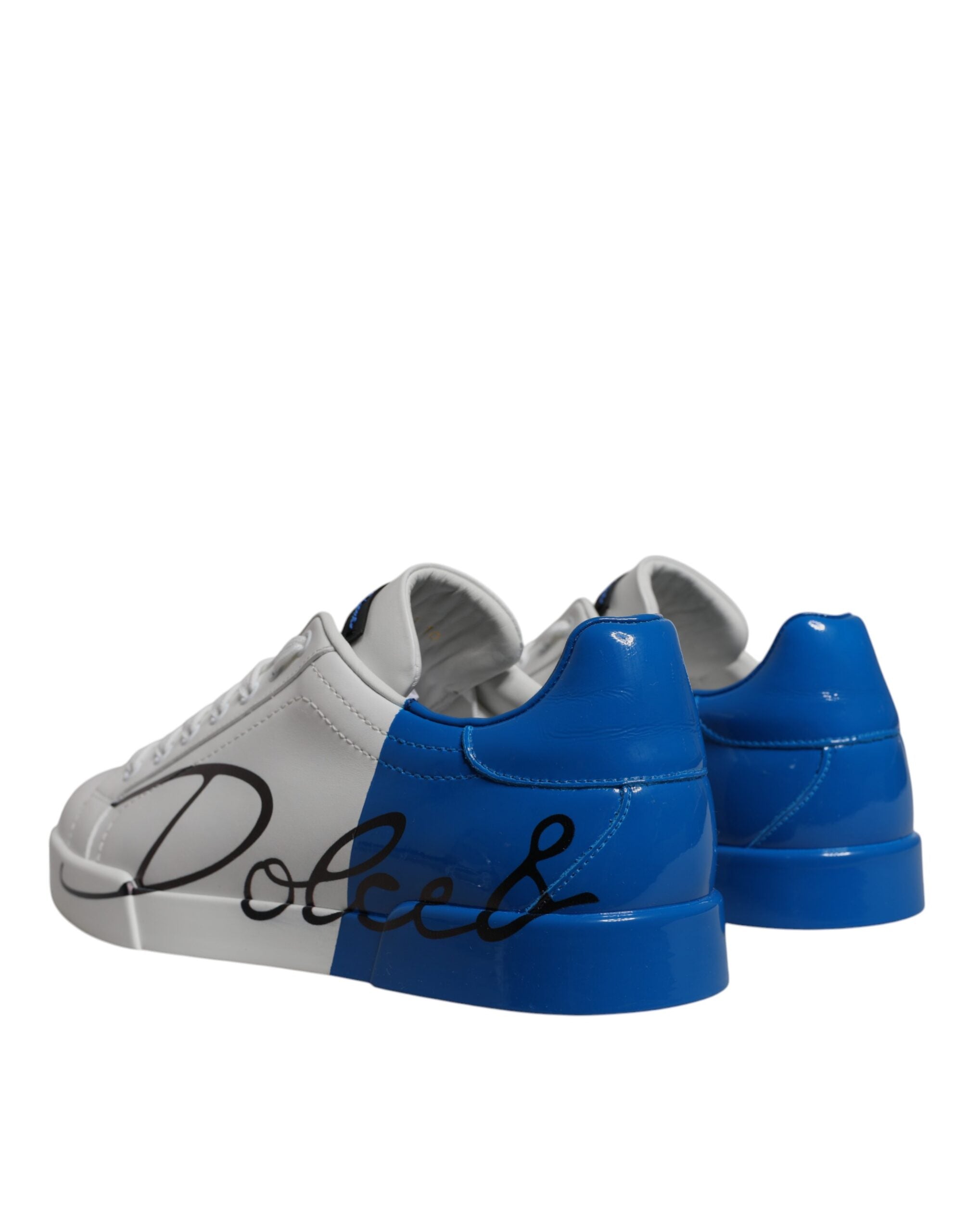 Dolce & Gabbana White Blue Leather Logo Low Top Sneakers Shoes-4