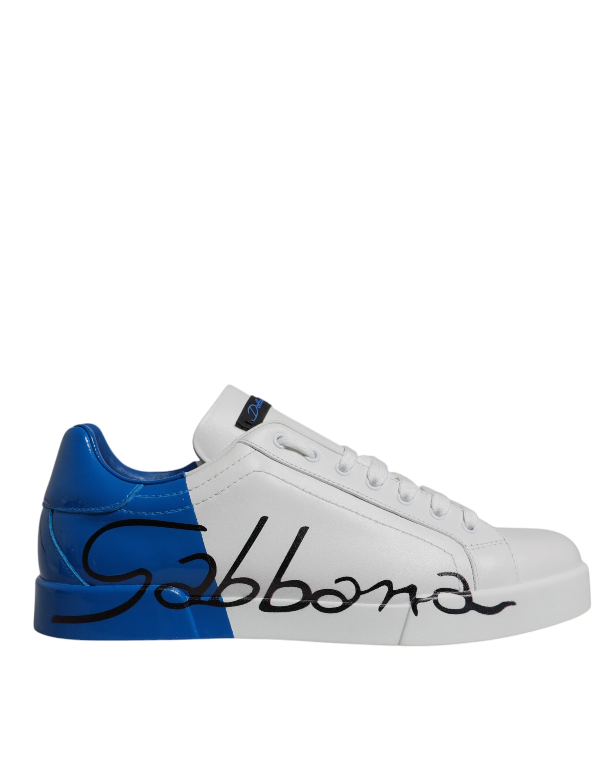 Dolce & Gabbana White Blue Leather Logo Low Top Sneakers Shoes-1