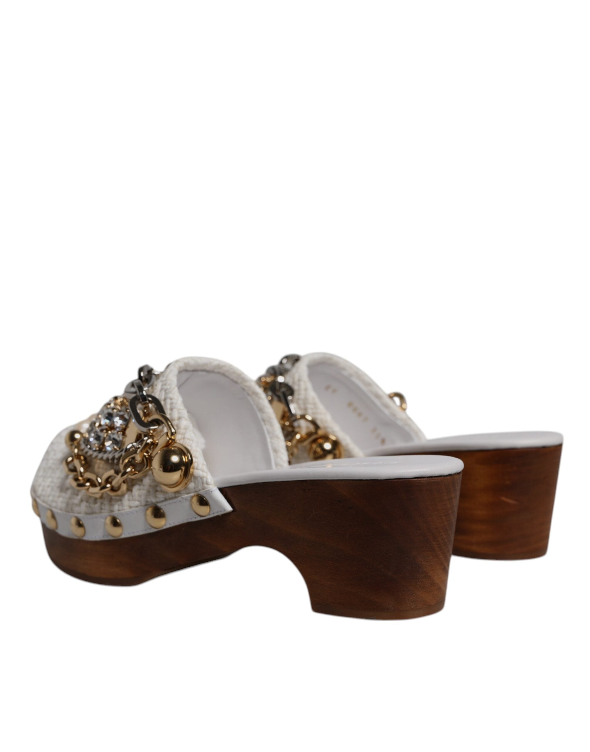 Dolce & Gabbana White Raffia Clogs Bejeweled Necklace Sandals Shoes-4