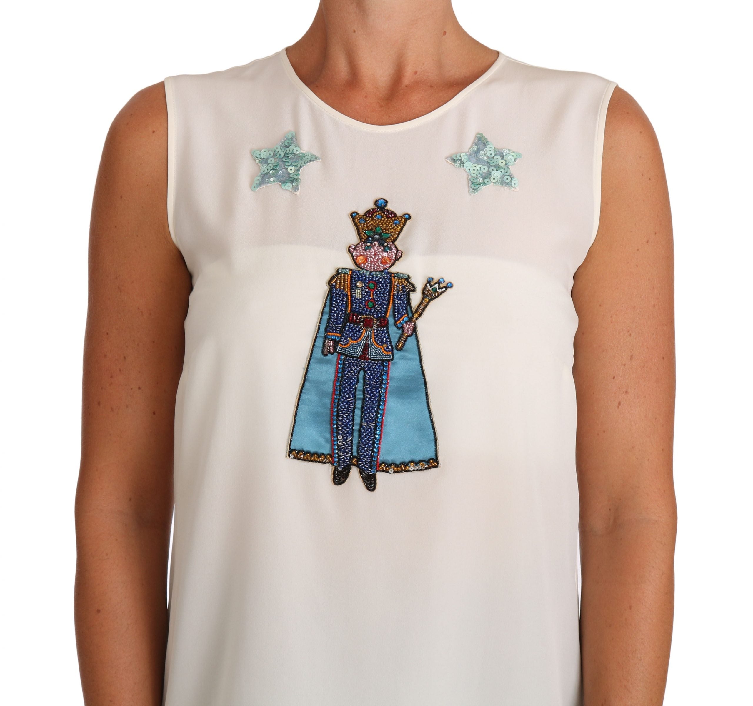 Dolce & Gabbana White Silk Crystal Sequin Fairy T-Shirt-3