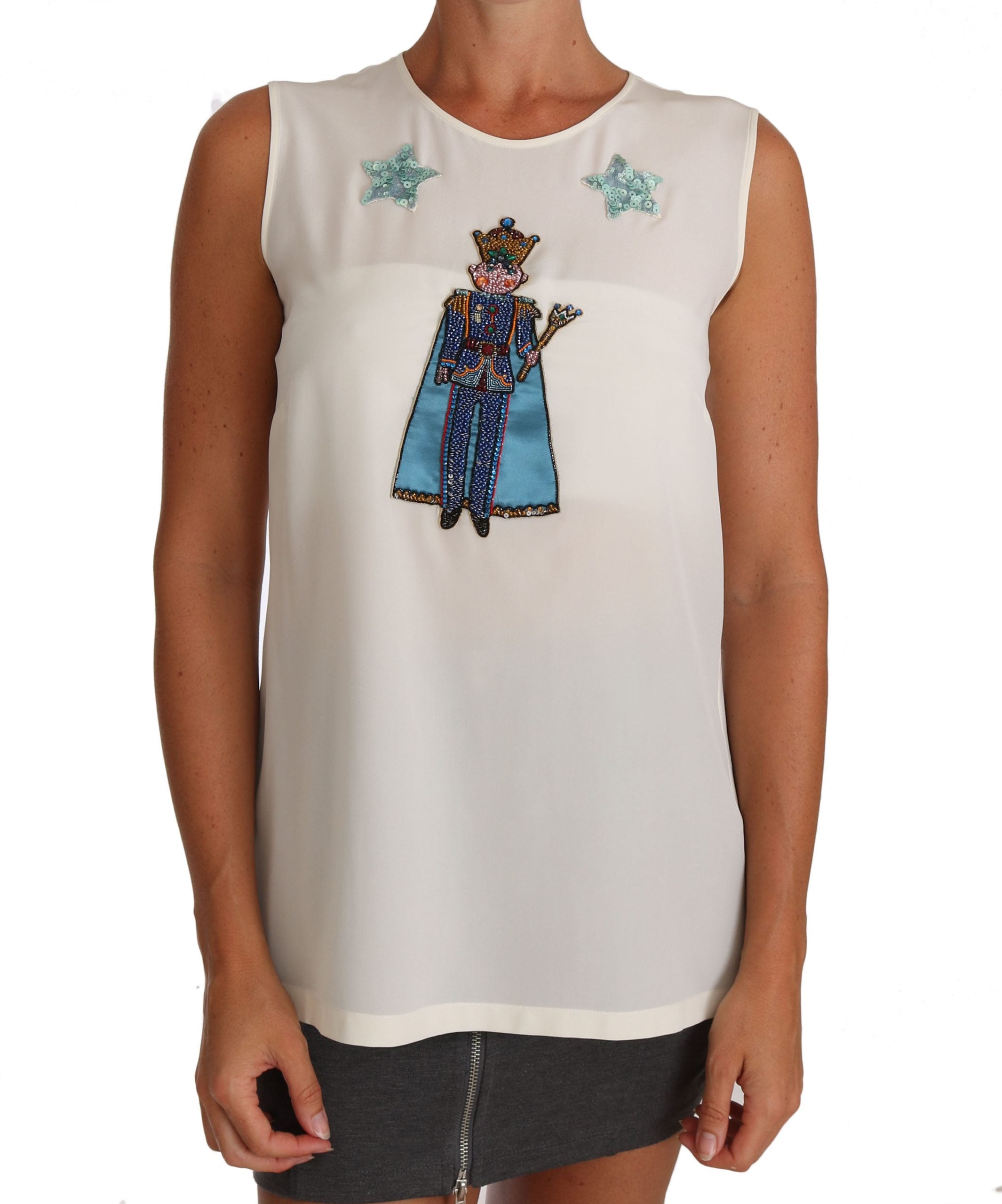 Dolce & Gabbana White Silk Crystal Sequin Fairy T-Shirt