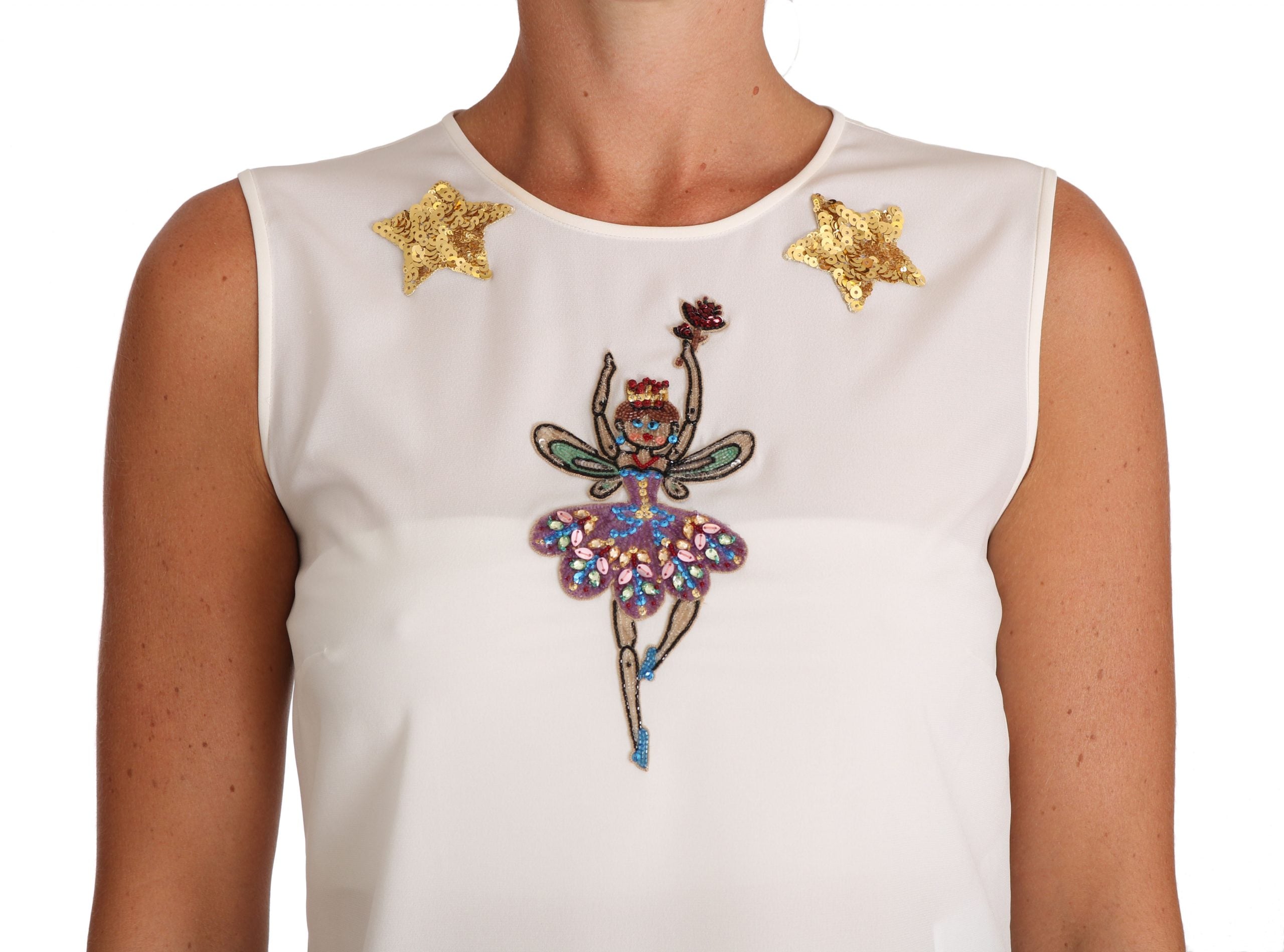 Dolce & Gabbana white silk top with sequins and crystal embellishment-2