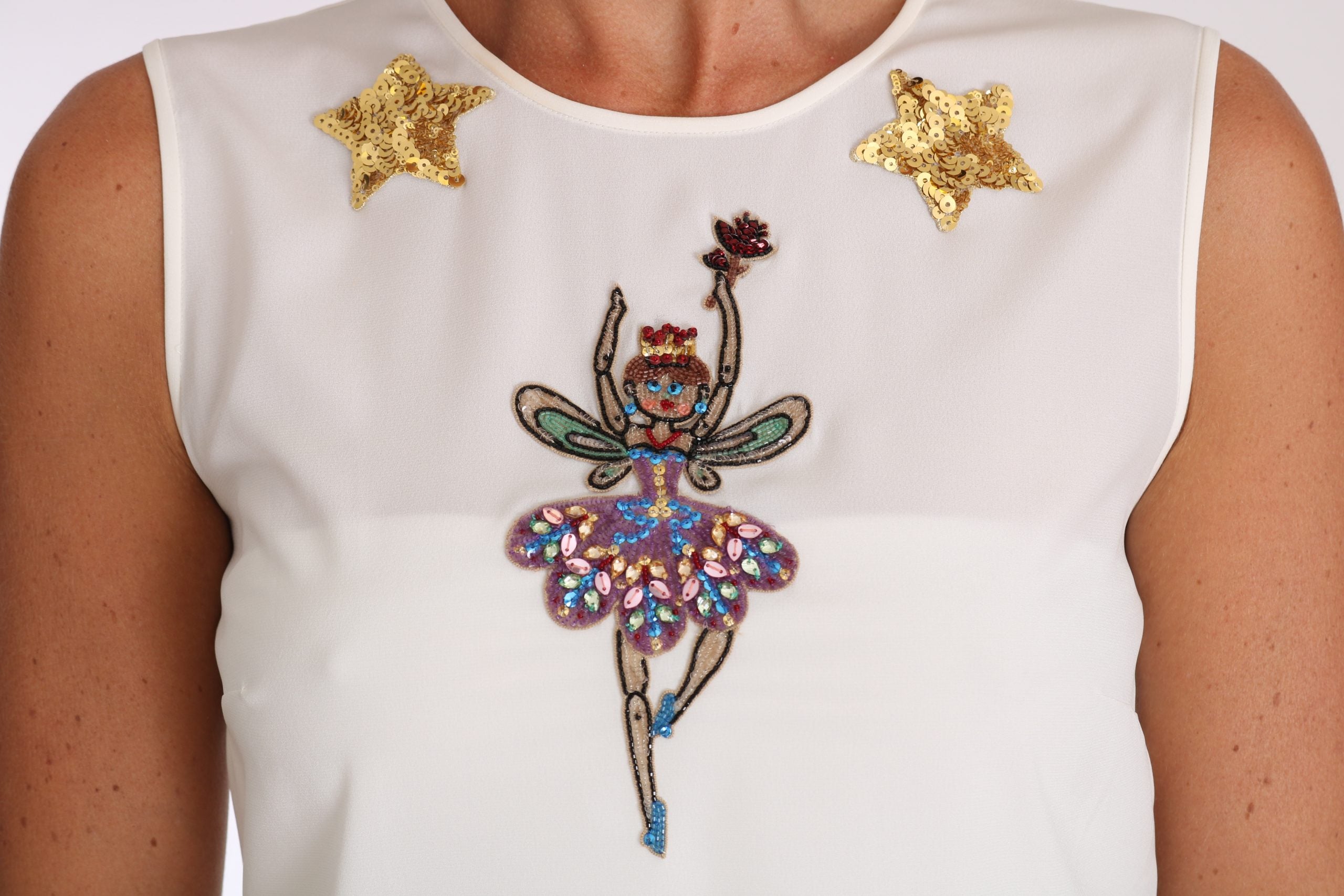 Dolce & Gabbana white silk top with sequins and crystal embellishment-3