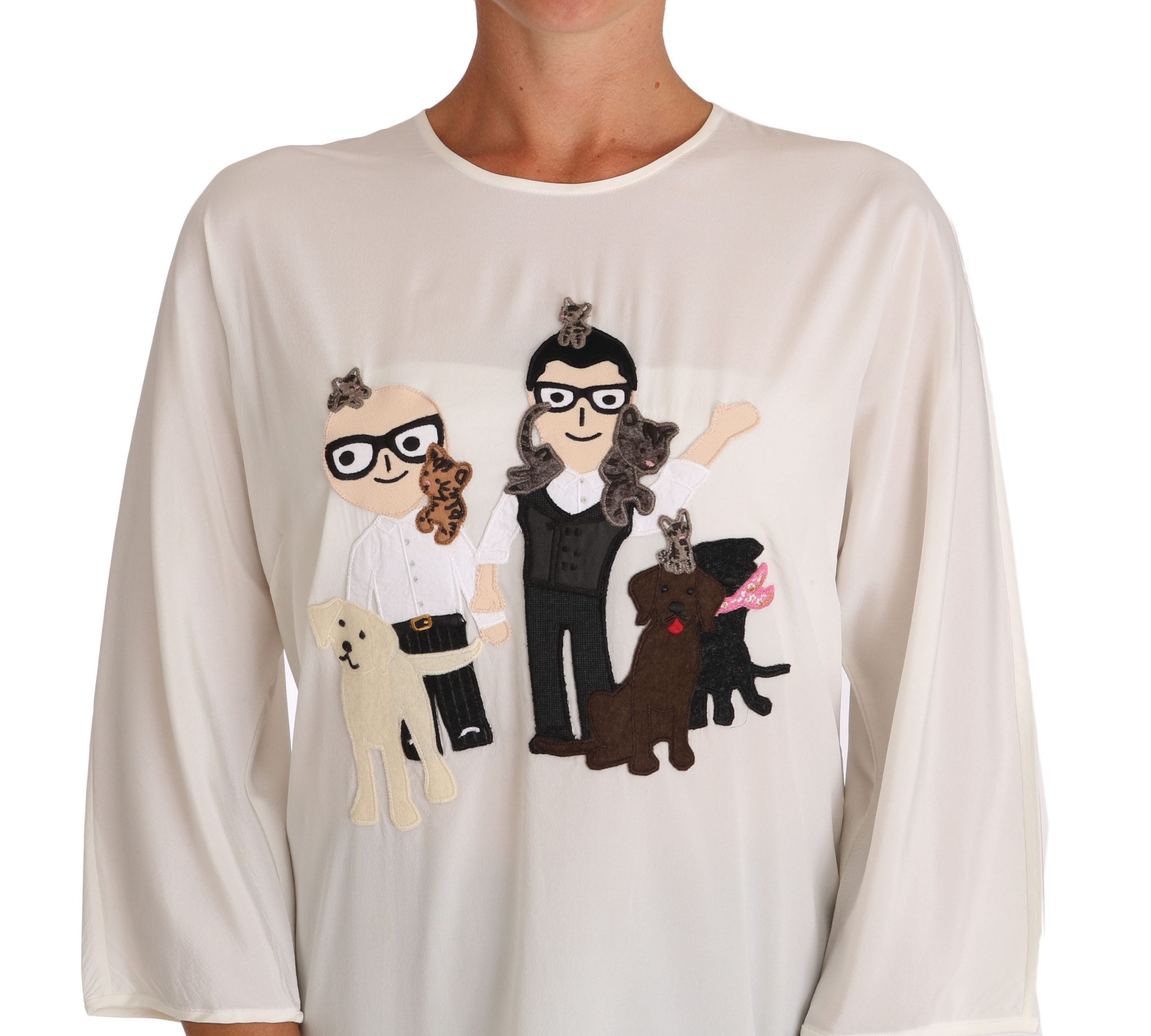 Dolce & Gabbana White Silk T-Shirt #dgfamily Blouse-3