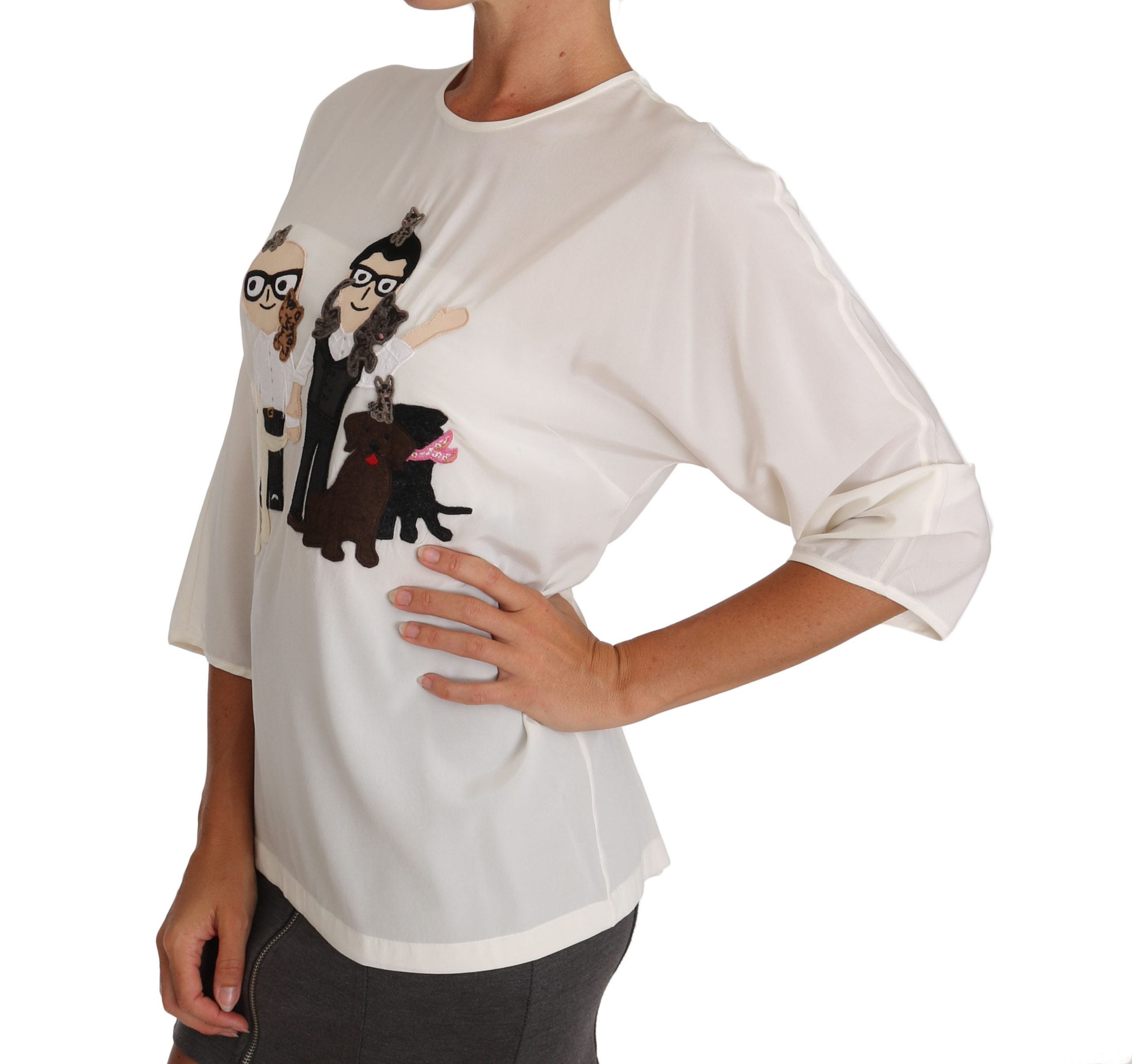 Dolce & Gabbana White Silk T-Shirt #dgfamily Blouse-2