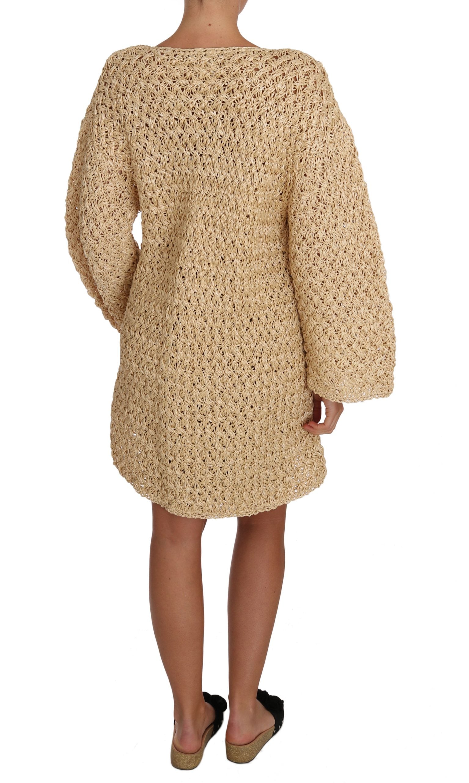 Dolce & Gabbana Beige Crochet Knit Cardigan Raffia Sweater-2