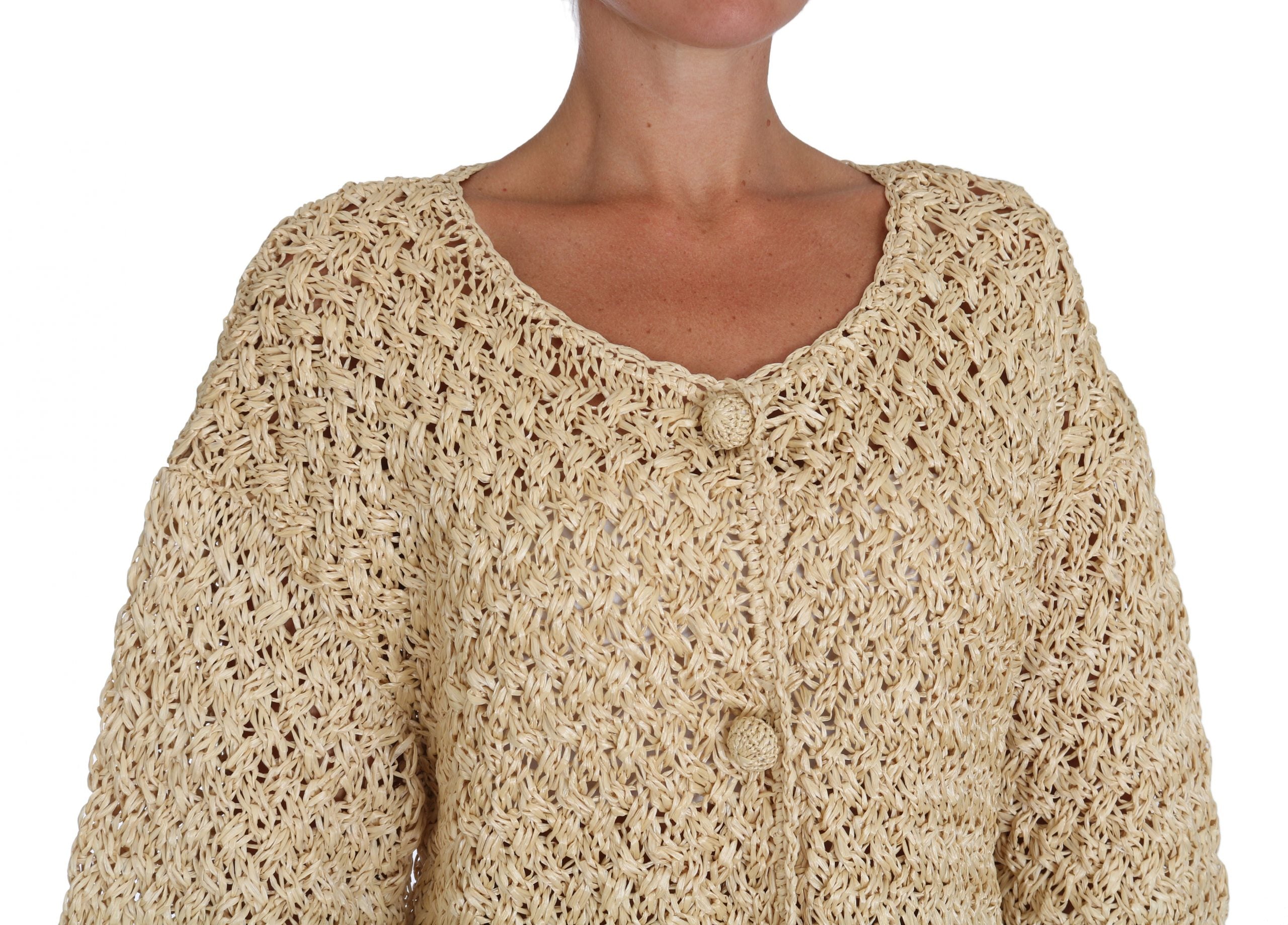 Dolce & Gabbana Beige Crochet Knit Cardigan Raffia Sweater-3