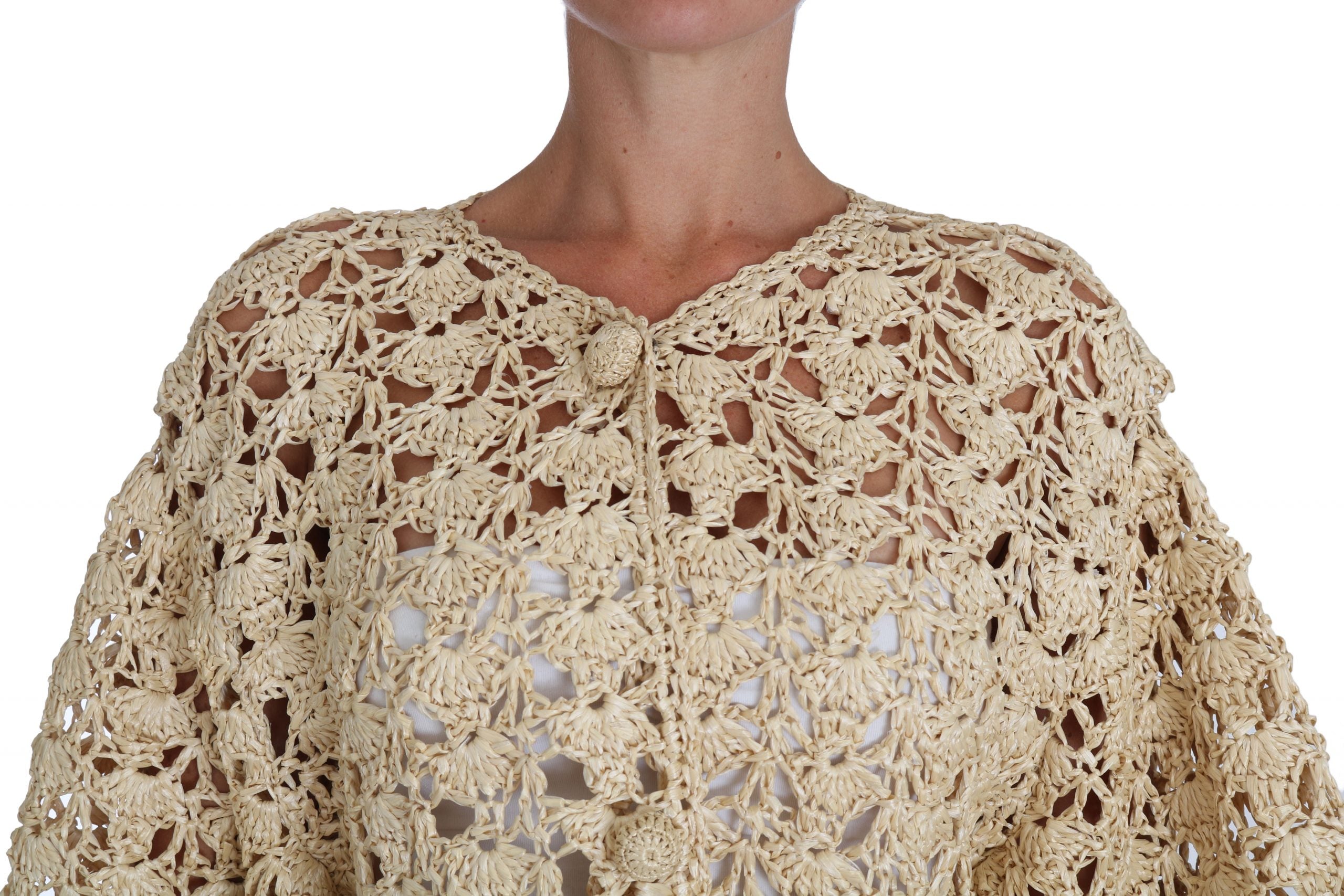 Dolce & Gabbana Beige Crochet Knit Cardigan Raffia Sweater-2