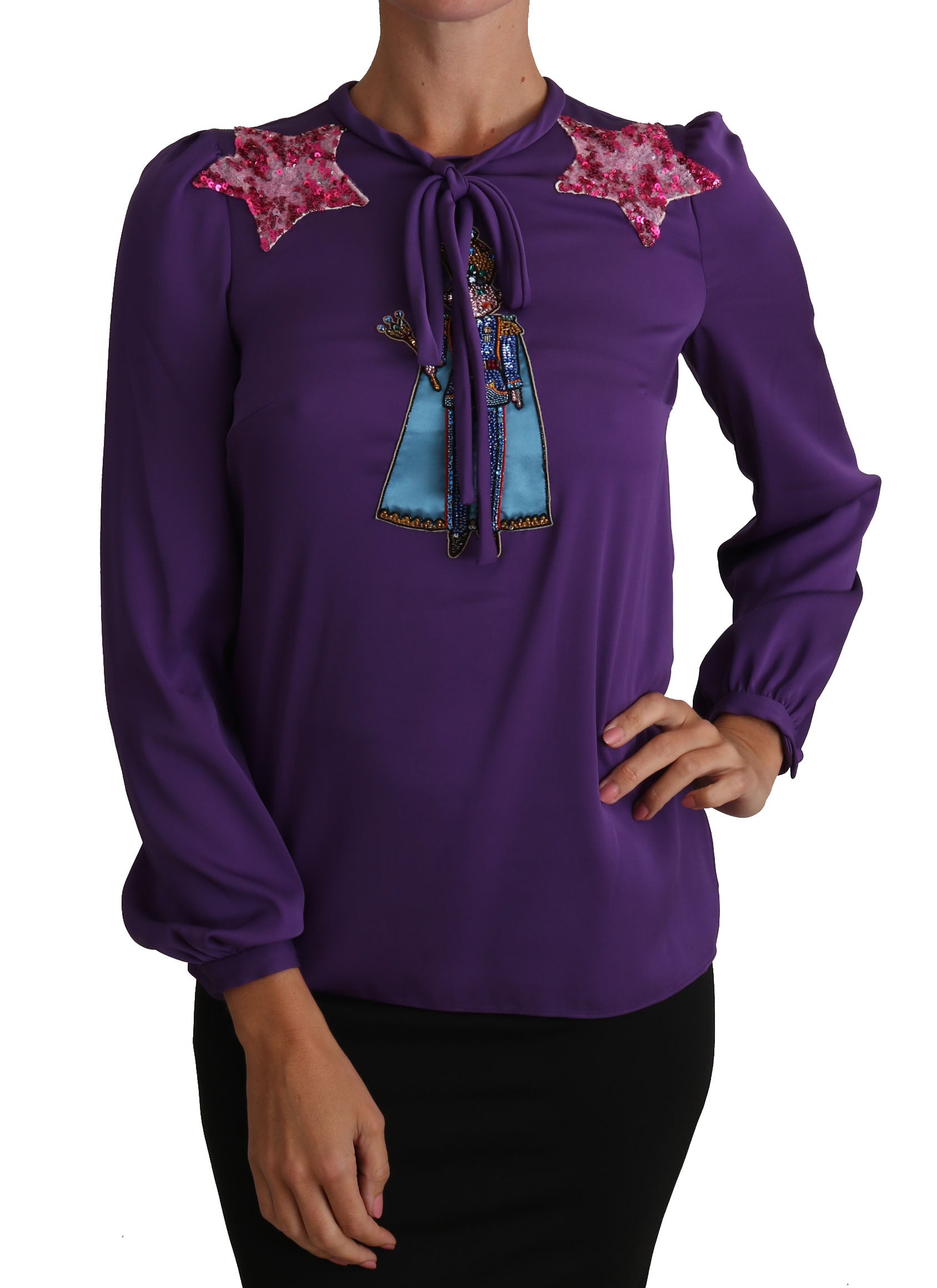 Dolce & Gabbana Lilac Blouse Prince Fairy Tale Embellished Top