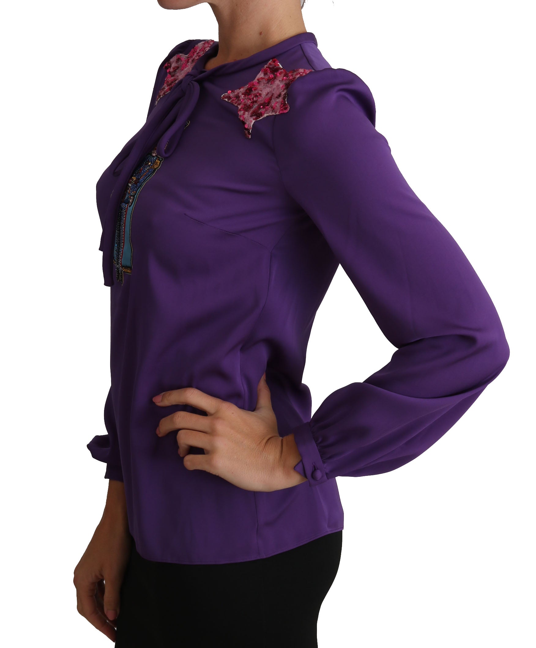 Dolce & Gabbana Lilac Blouse Prince Fairy Tale Embellished Top-4
