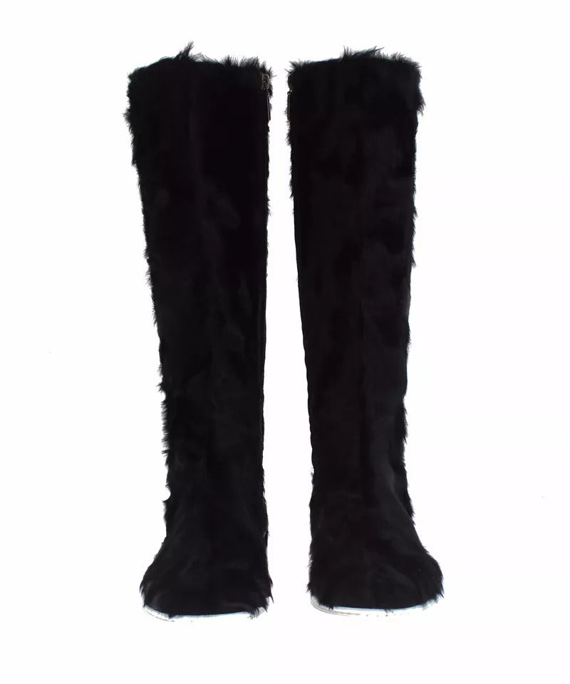 Dolce & Gabbana Schwarz Xiangao Lammfell Leder Stiefel Schuhe-2