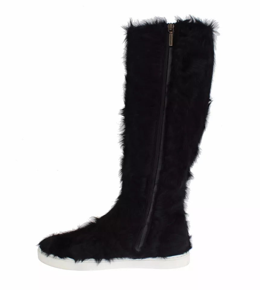 Dolce & Gabbana Schwarz Xiangao Lammfell Leder Stiefel Schuhe-3