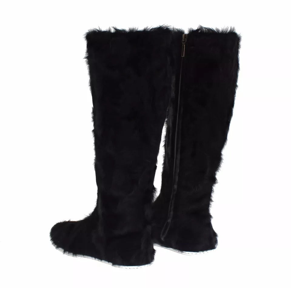Dolce & Gabbana Schwarz Xiangao Lammfell Leder Stiefel Schuhe-4