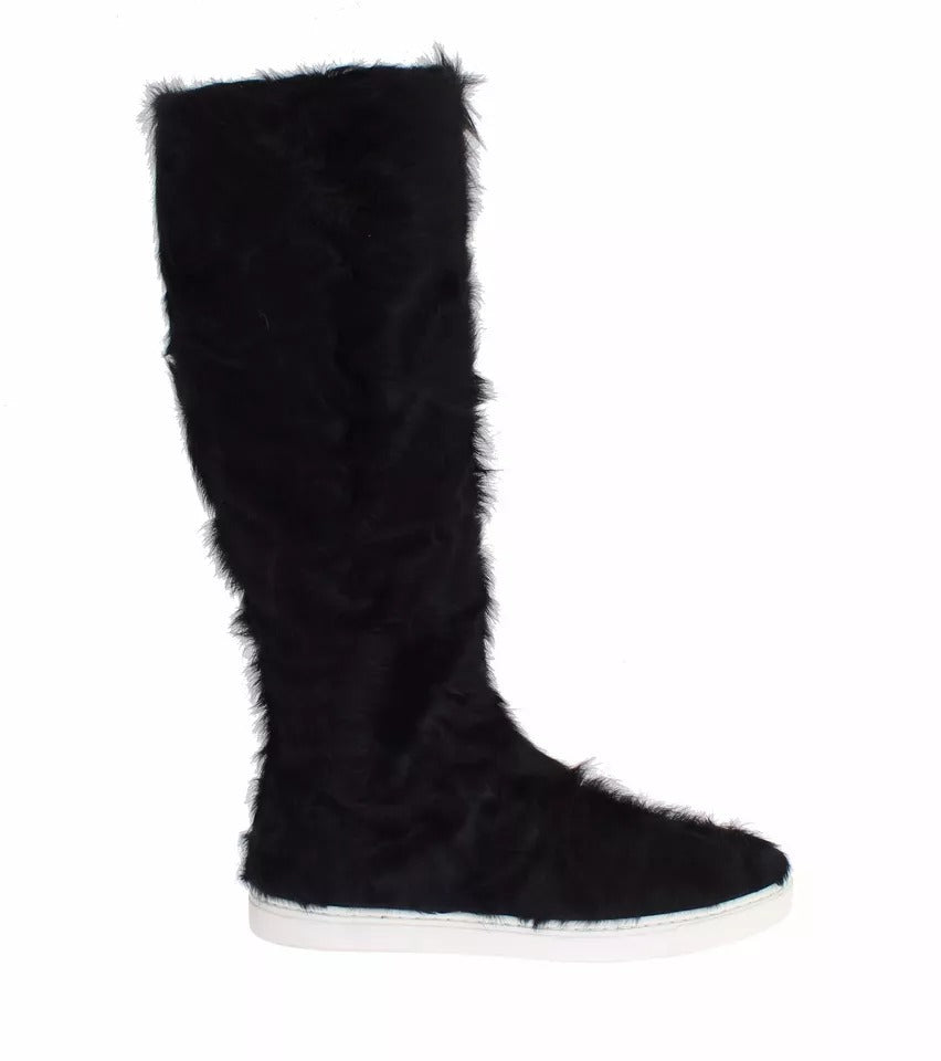 Dolce & Gabbana Schwarz Xiangao Lammfell Leder Stiefel Schuhe-6