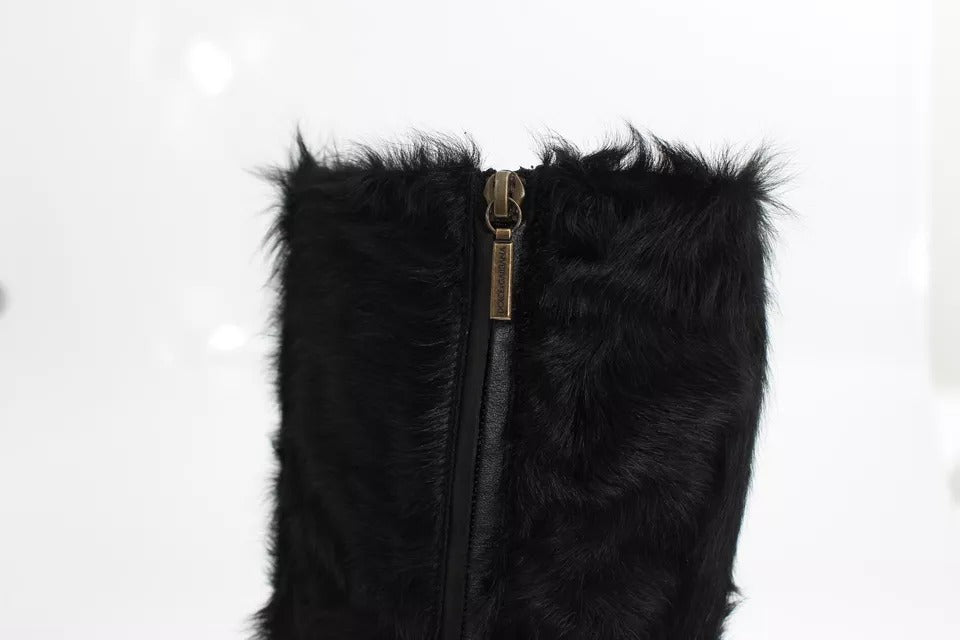 Dolce & Gabbana Schwarz Xiangao Lammfell Leder Stiefel Schuhe-7