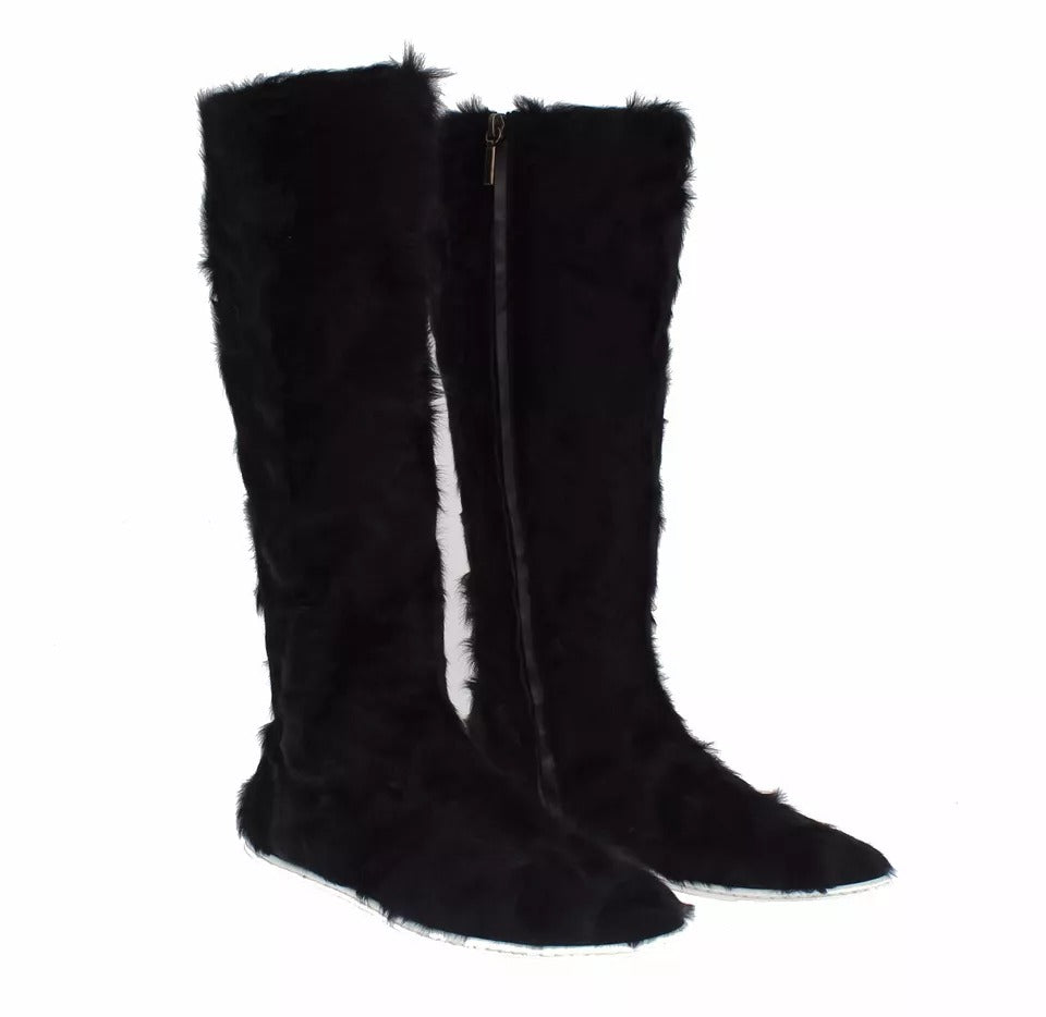 Dolce & Gabbana Schwarz Xiangao Lammfell Leder Stiefel Schuhe-5