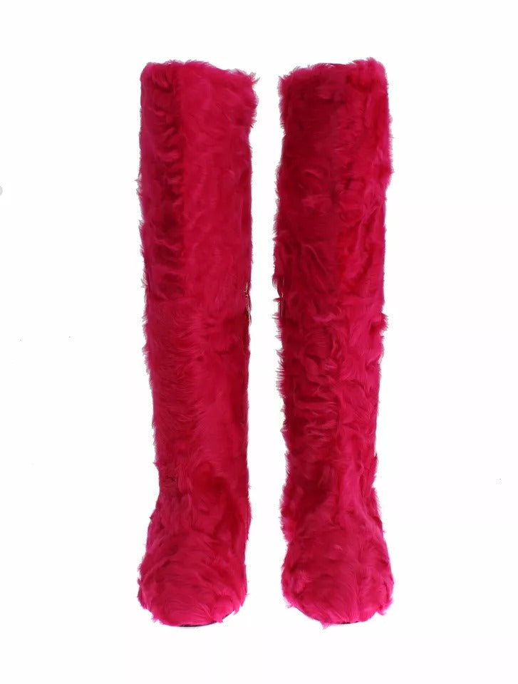 Dolce & Gabbana Pink Lambskin Leather Flat Boots Shoes-4