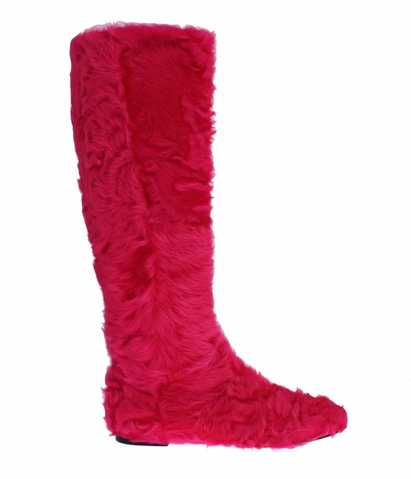 Dolce & Gabbana Pink Lambskin Leather Flat Boots Shoes-1