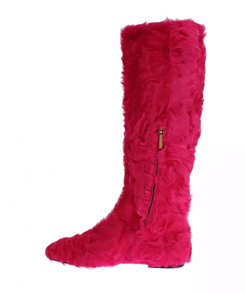 Dolce & Gabbana Pink Lambskin Leather Flat Boots Shoes-5