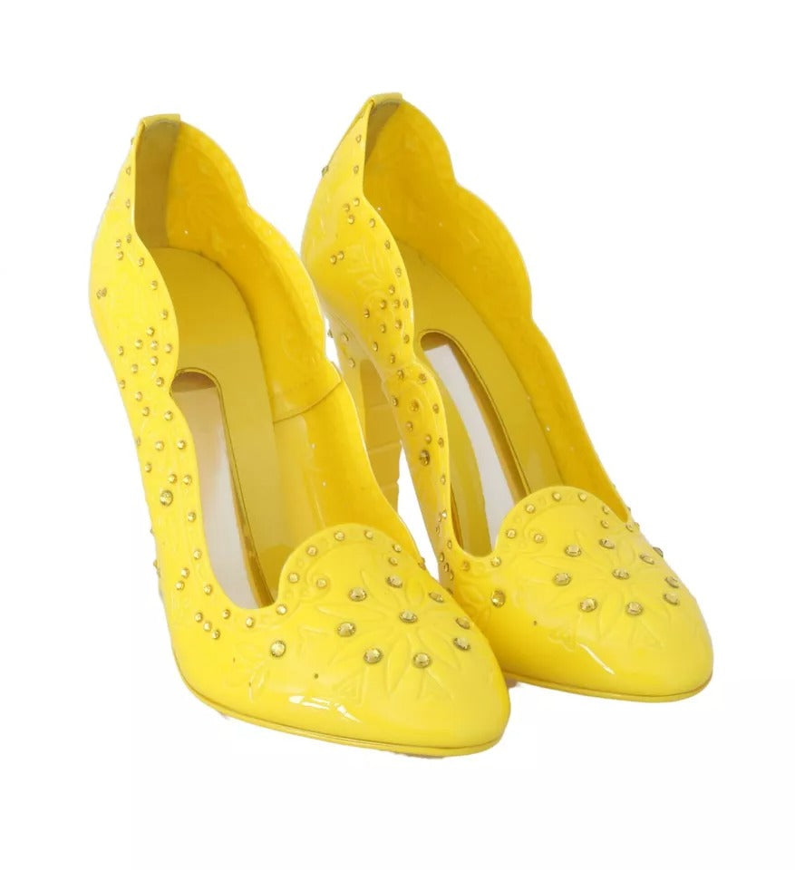 Dolce & Gabbana Yellow Crystal Heels CINDERELLA Shoes-4