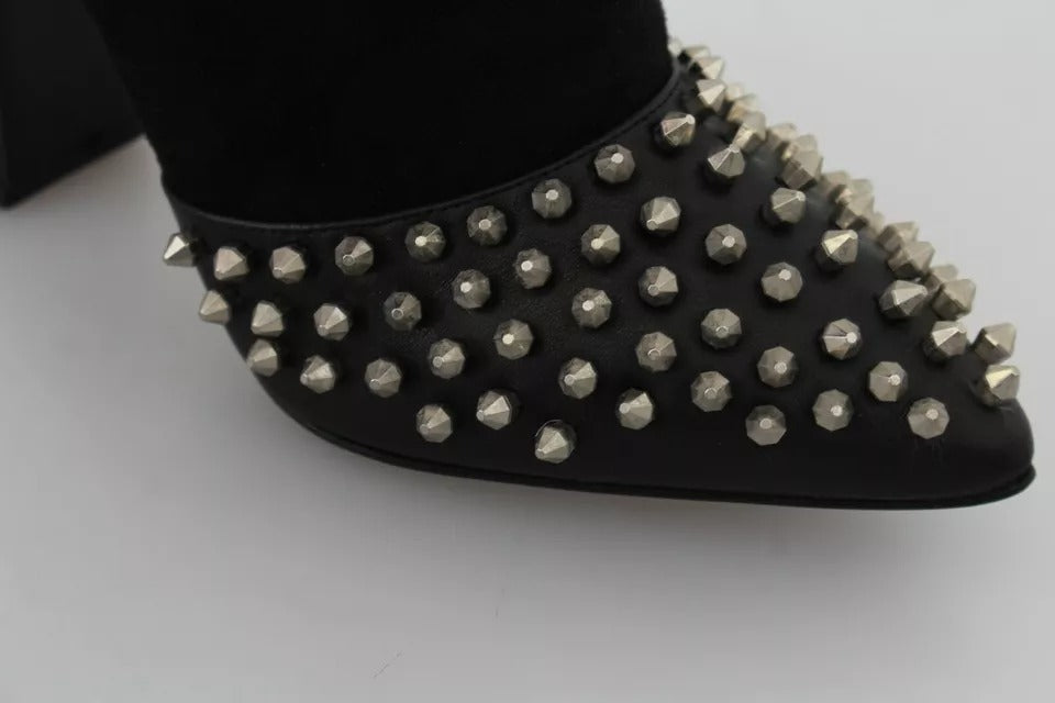 Philipp Plein Black Suede Studded Heels Ankle Boots Shoes-8