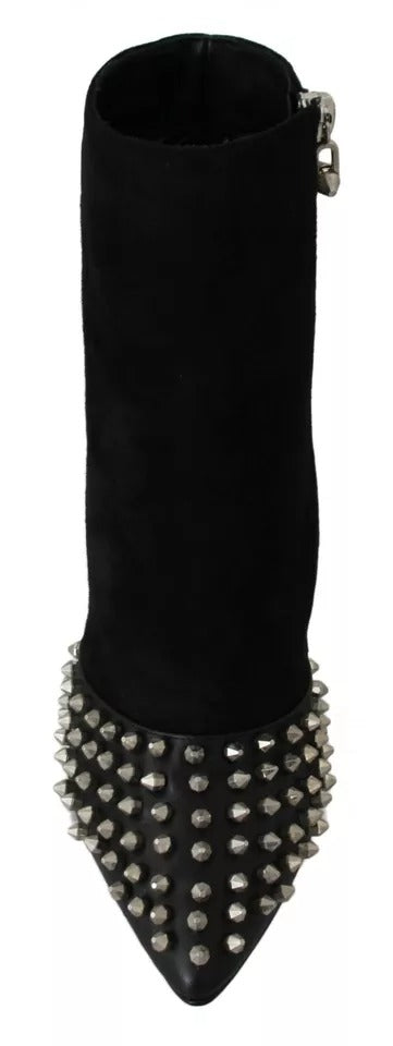 Philipp Plein Black Suede Studded Heels Ankle Boots Shoes-4