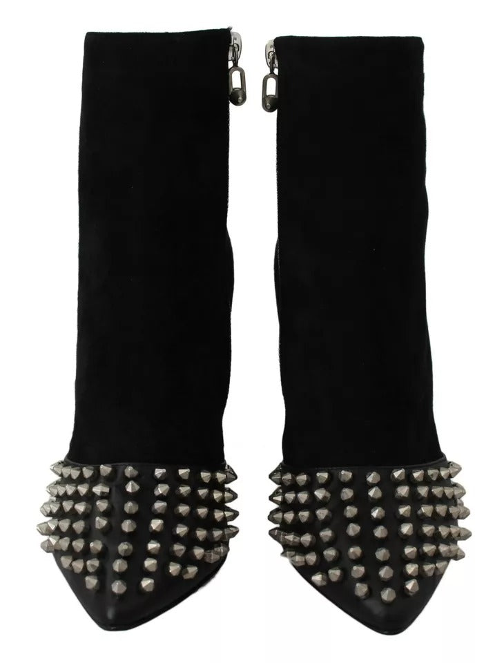 Philipp Plein Black Suede Studded Heels Ankle Boots Shoes-5