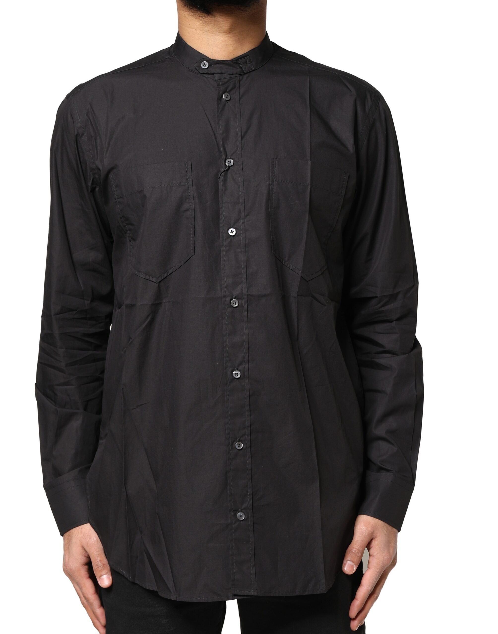 Camisa de algodón negra con botones Dolce & Gabbana para hombre-1