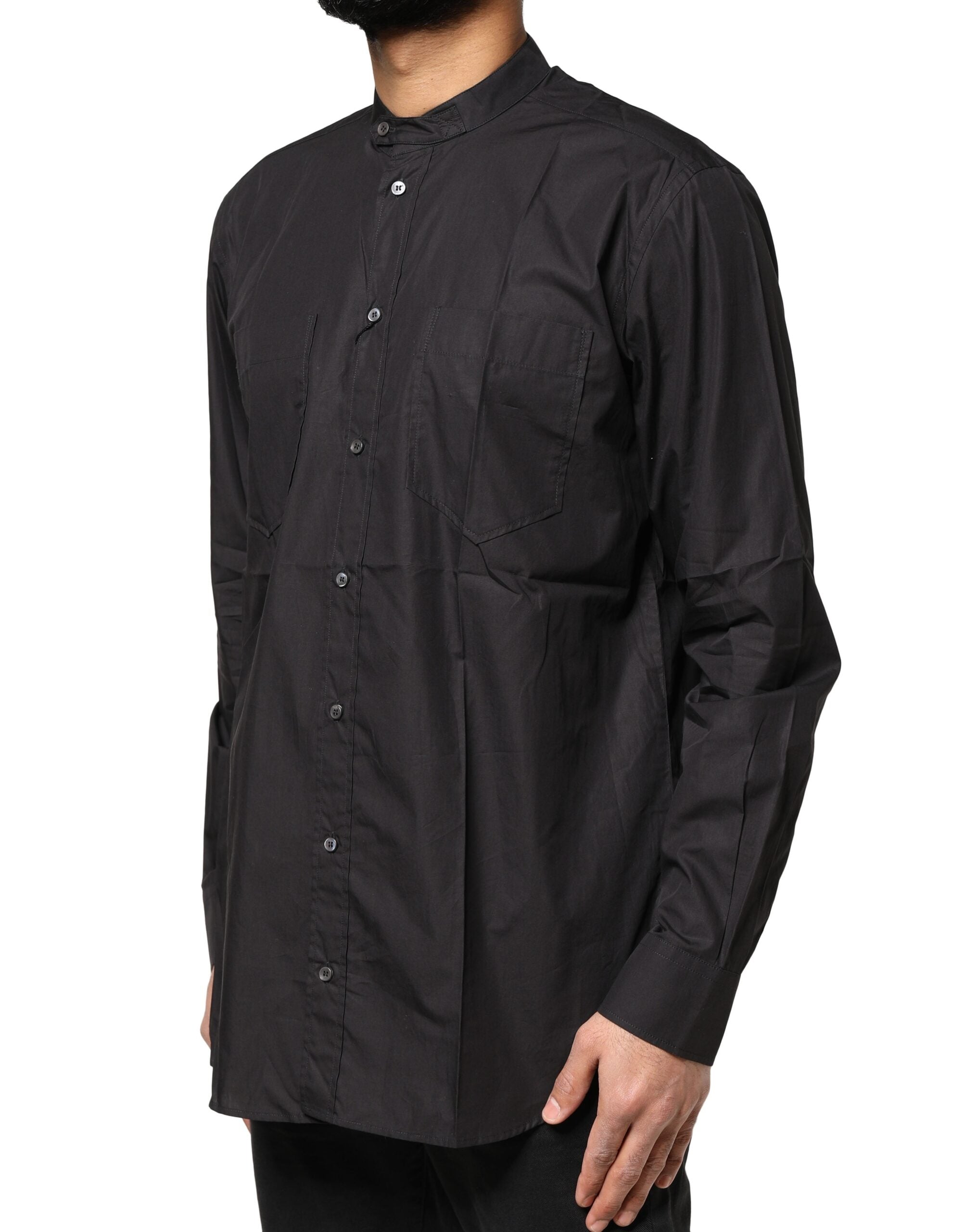 Camisa de algodón negra con botones Dolce & Gabbana para hombre-2