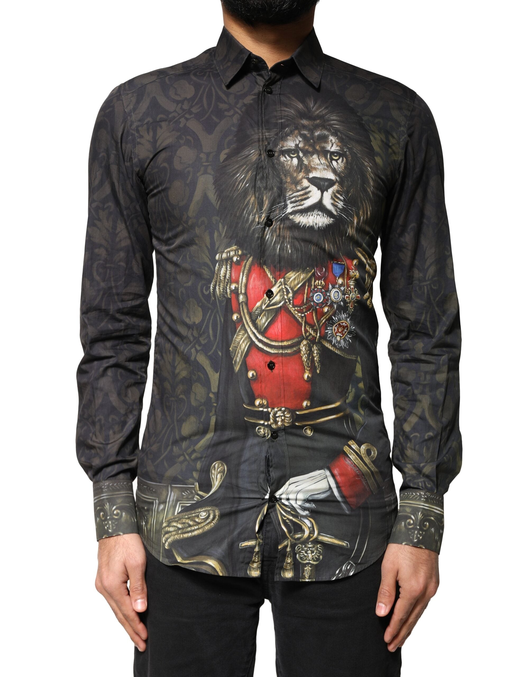Dolce & Gabbana Black Royal Pet Portrait GOLD Dress Shirt-1