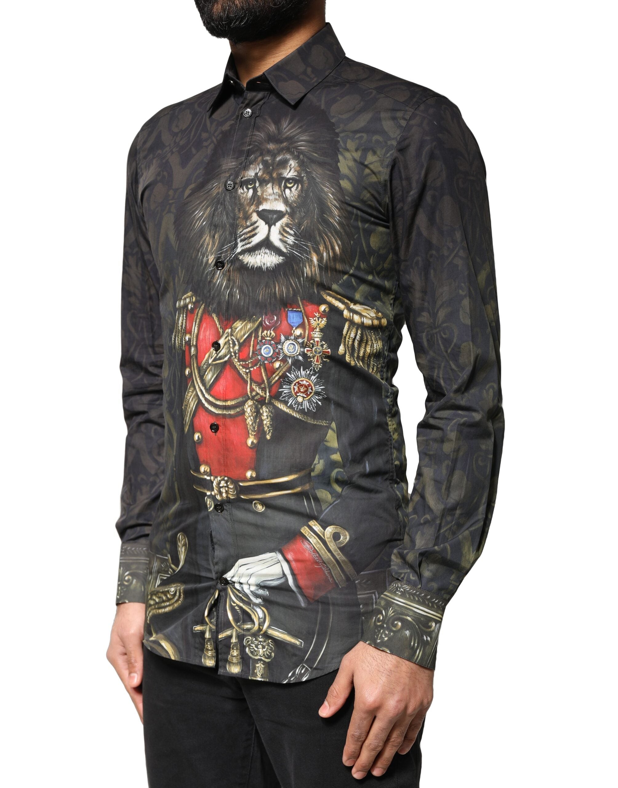 Dolce & Gabbana Black Royal Pet Portrait GOLD Dress Shirt-3