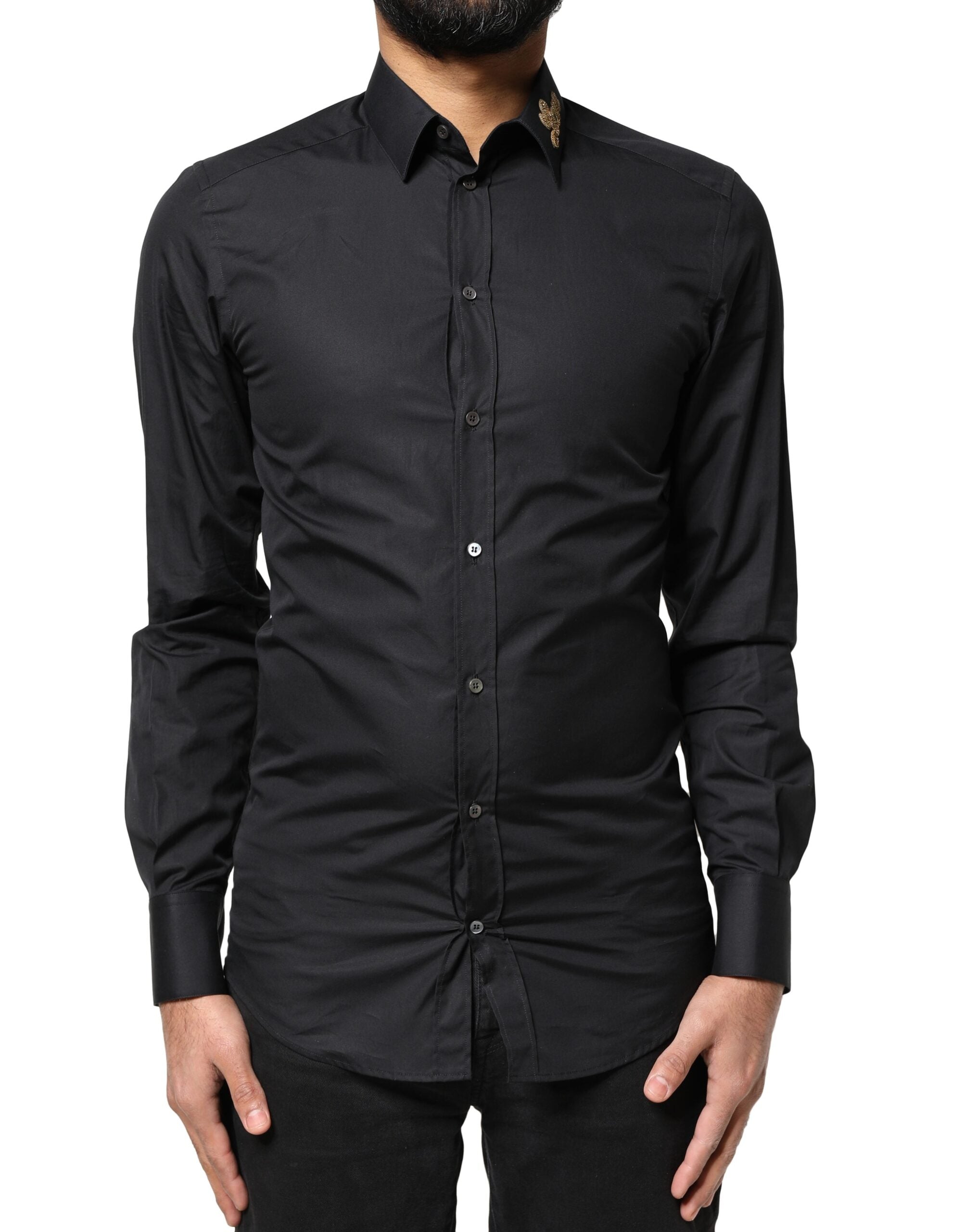 Dolce & Gabbana Black Love Embroidery GOLD Formal Shirt-1
