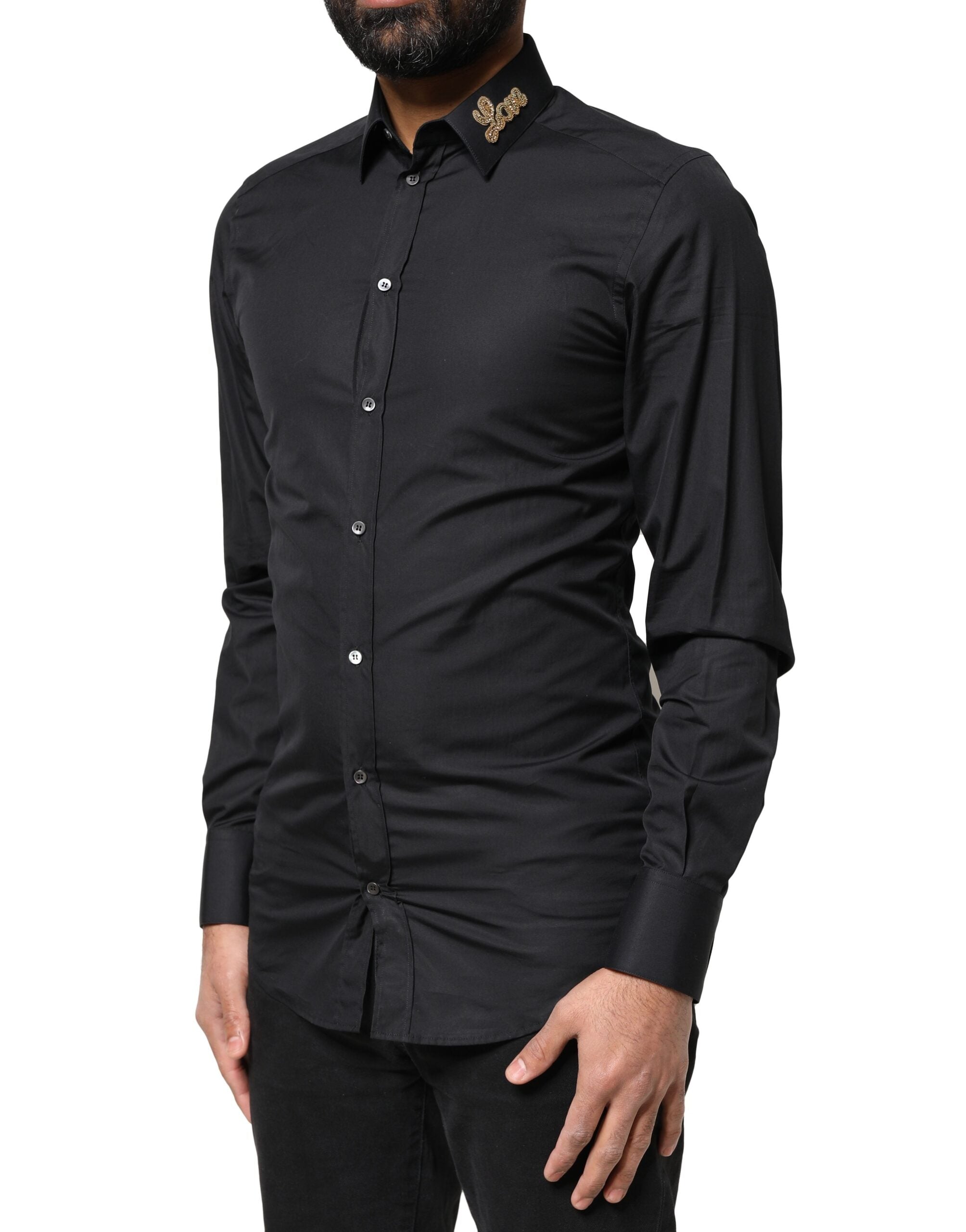 Dolce & Gabbana Black Love Embroidery GOLD Formal Shirt-2