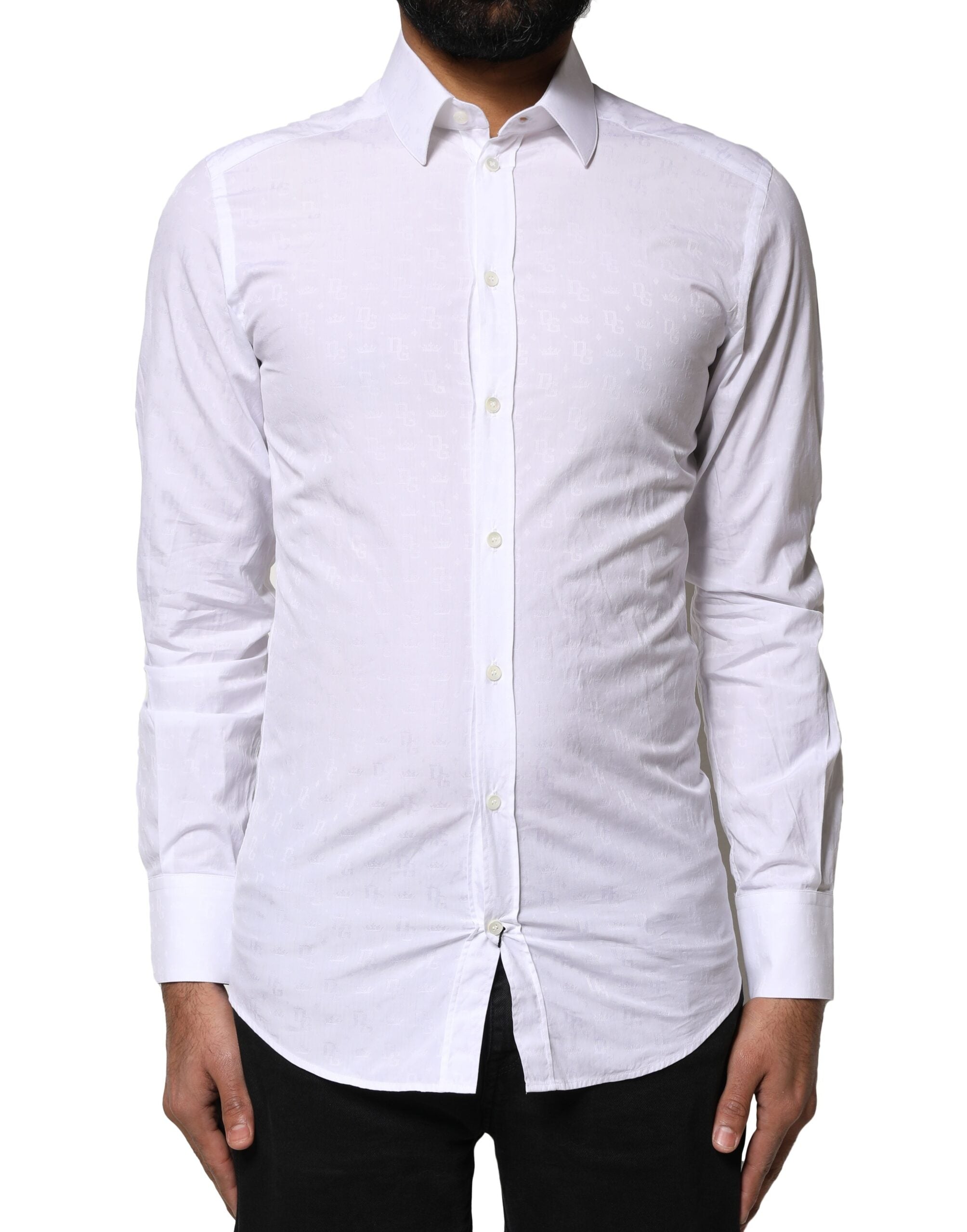 Dolce & Gabbana White Gold Cotton Long Sleeve Shirt-1