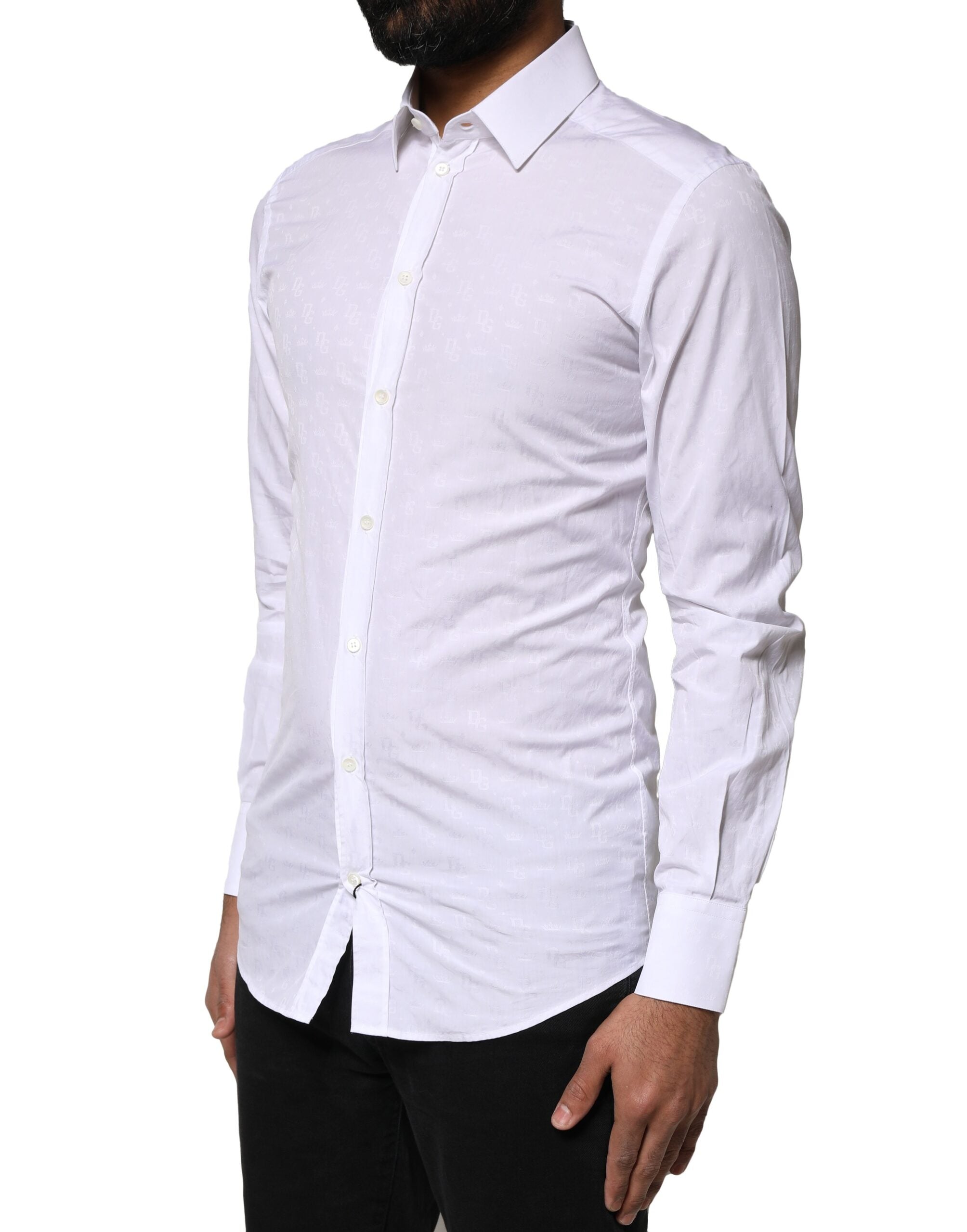 Dolce & Gabbana White Gold Cotton Long Sleeve Shirt-2