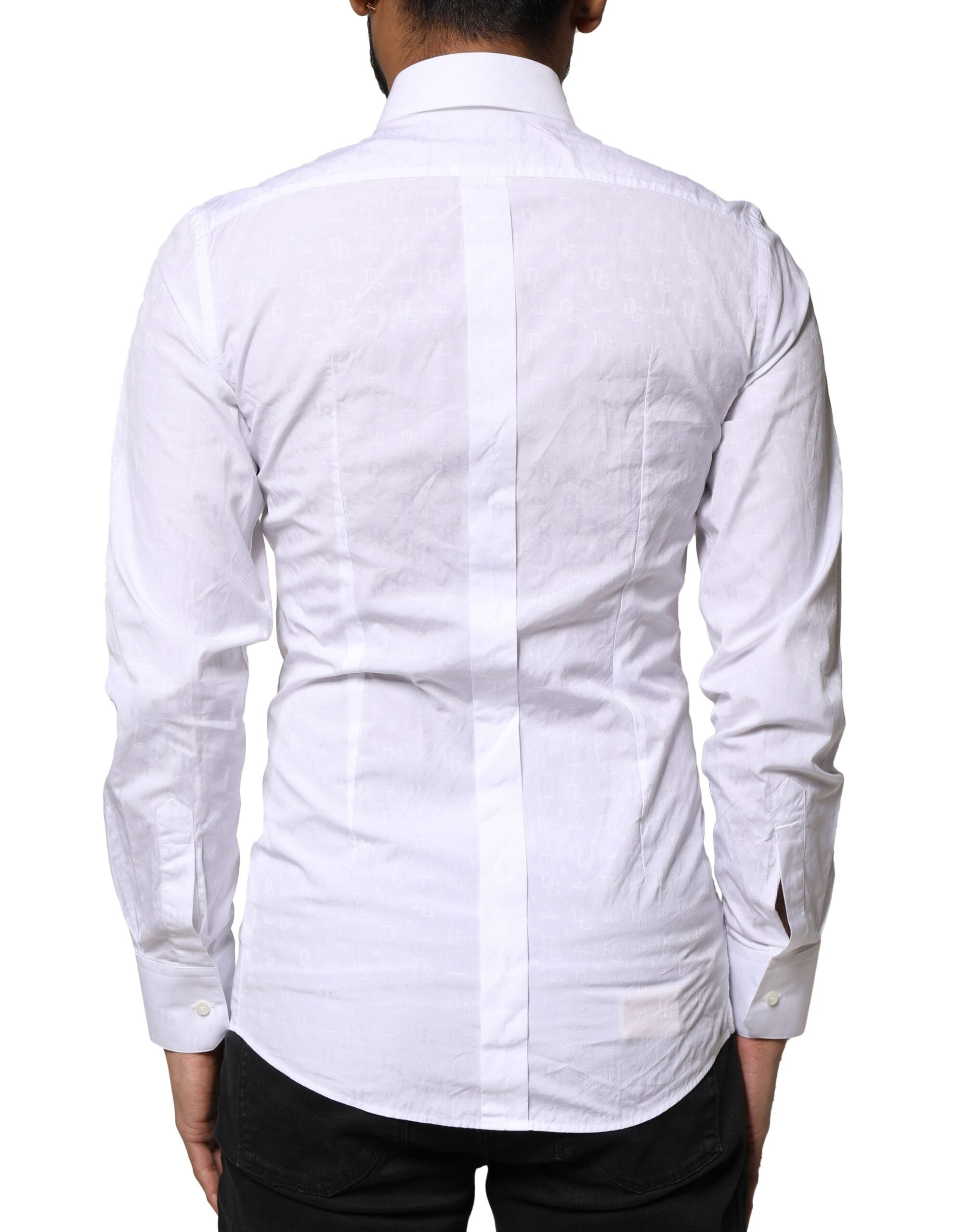 Dolce & Gabbana White Gold Cotton Long Sleeve Shirt-3