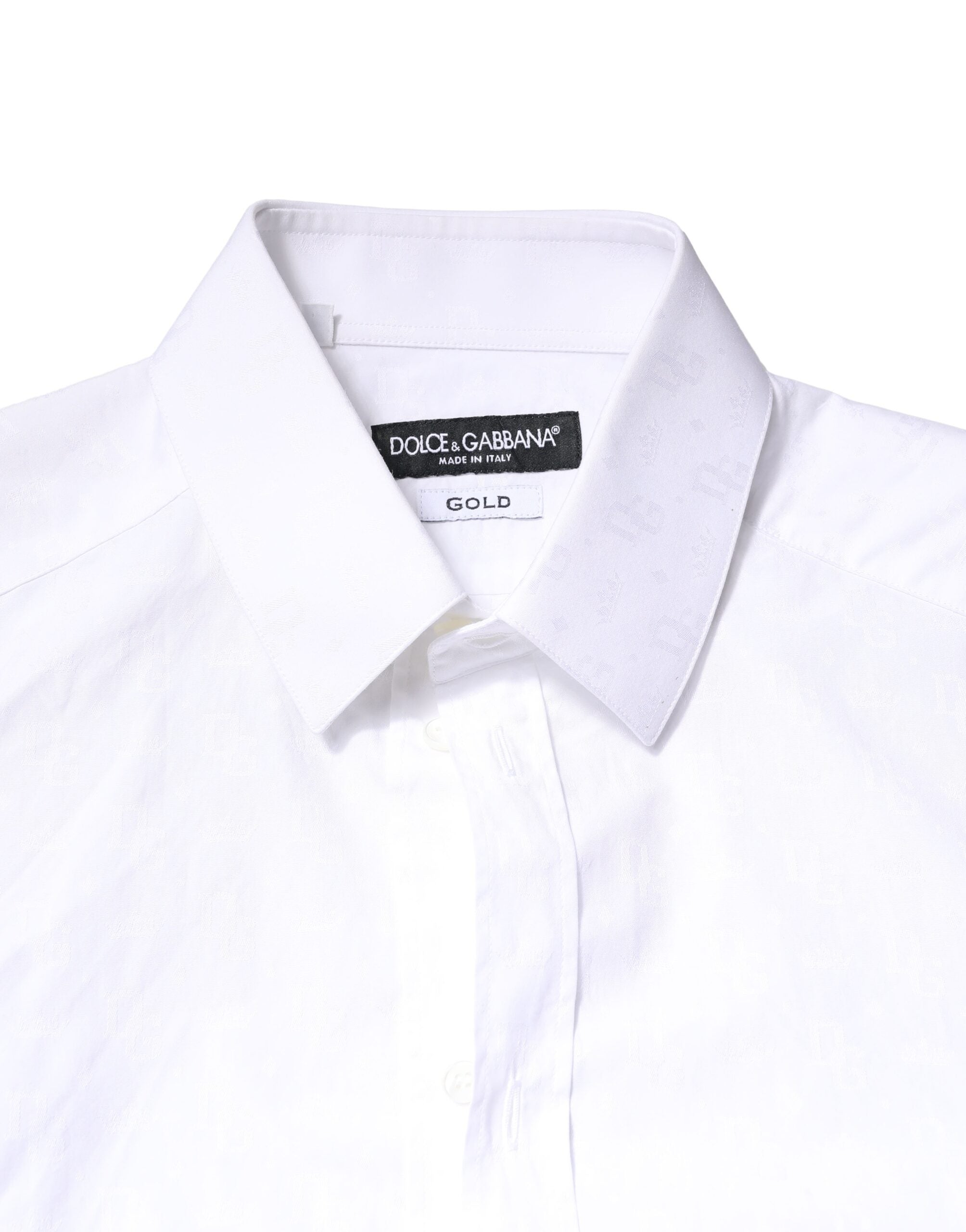 Dolce & Gabbana White Gold Cotton Long Sleeve Shirt-4