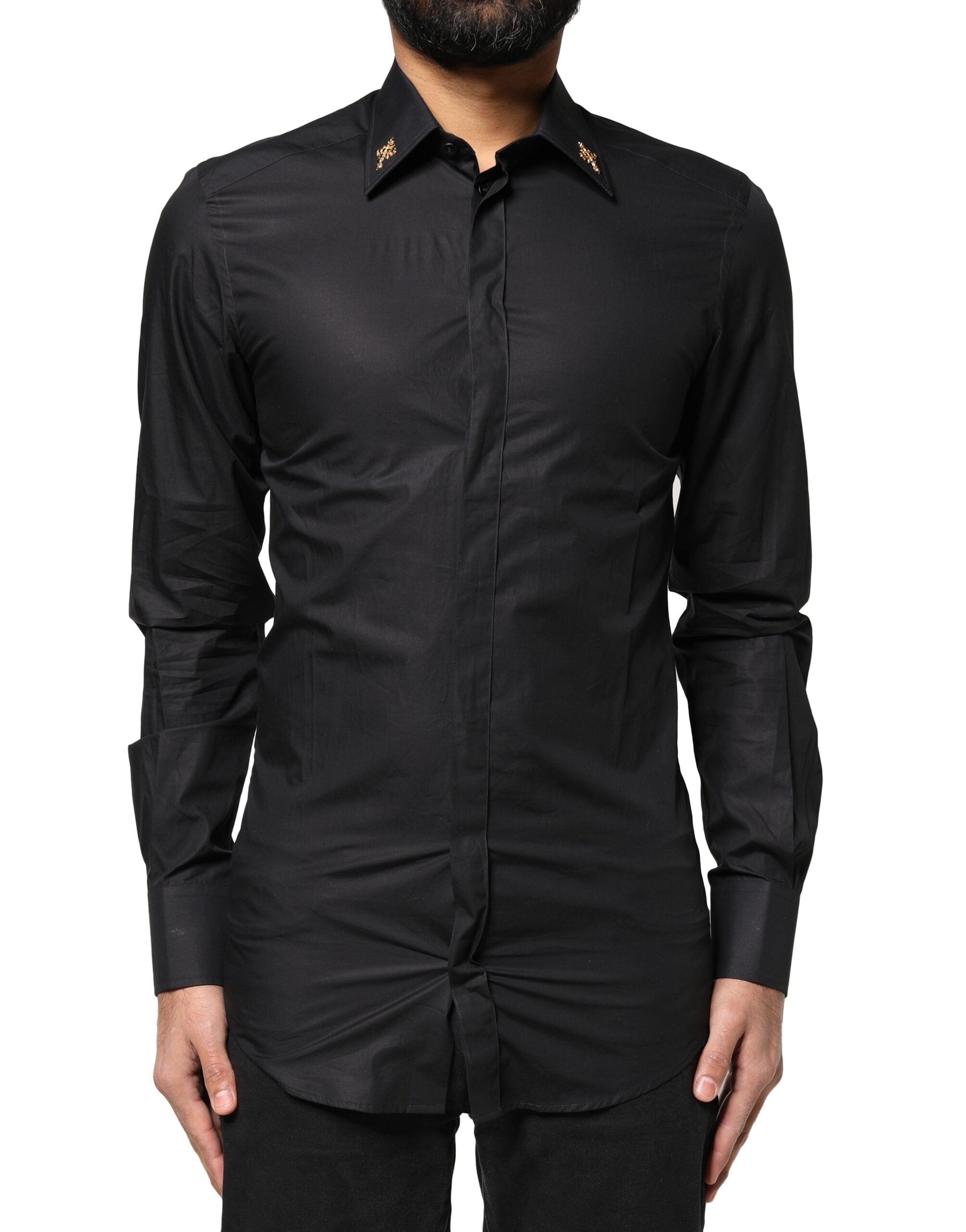Dolce & Gabbana Black Gold Cross Embellished Men's Shirt-1