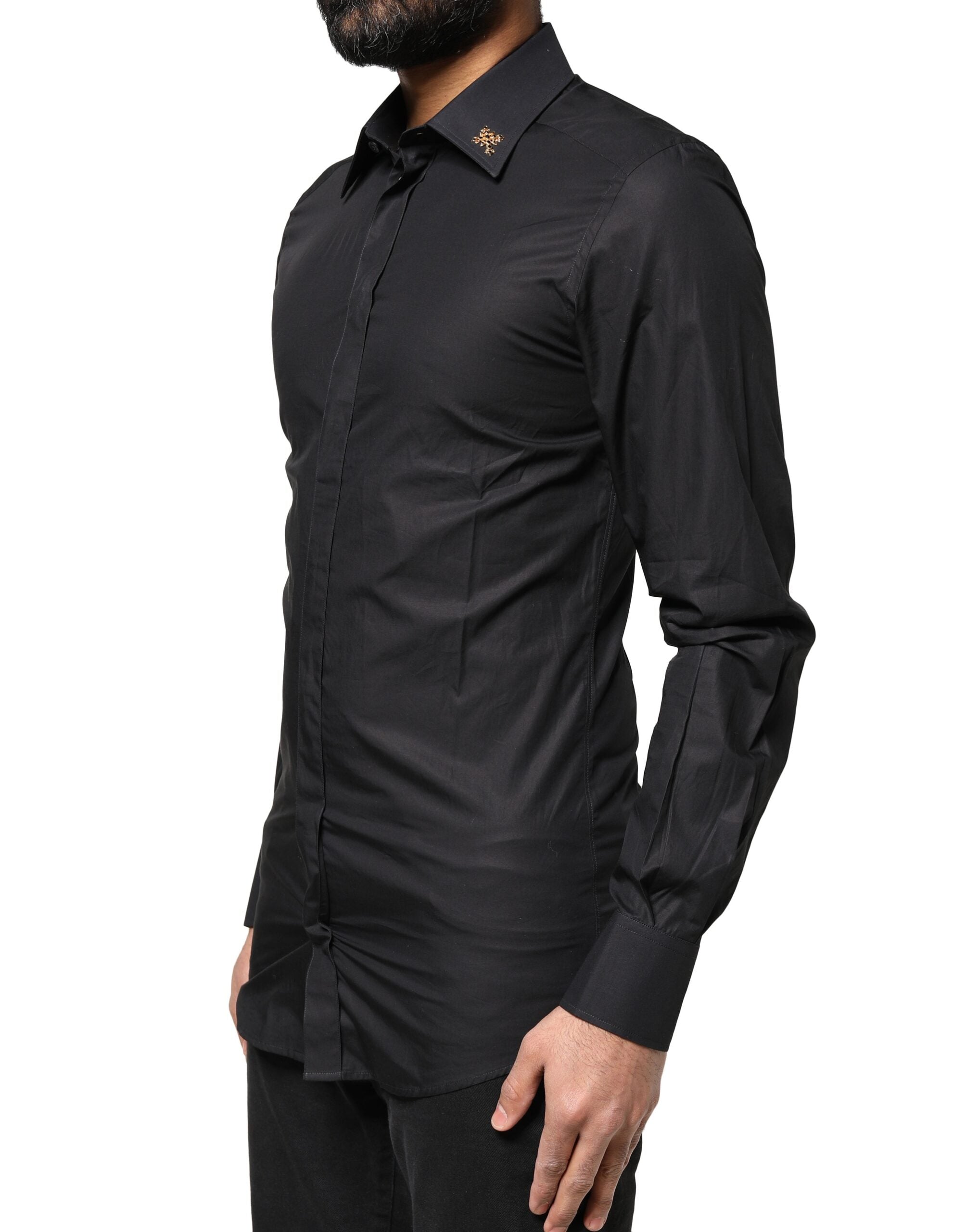 Dolce & Gabbana Black Gold Cross Embellished Men's Shirt-3