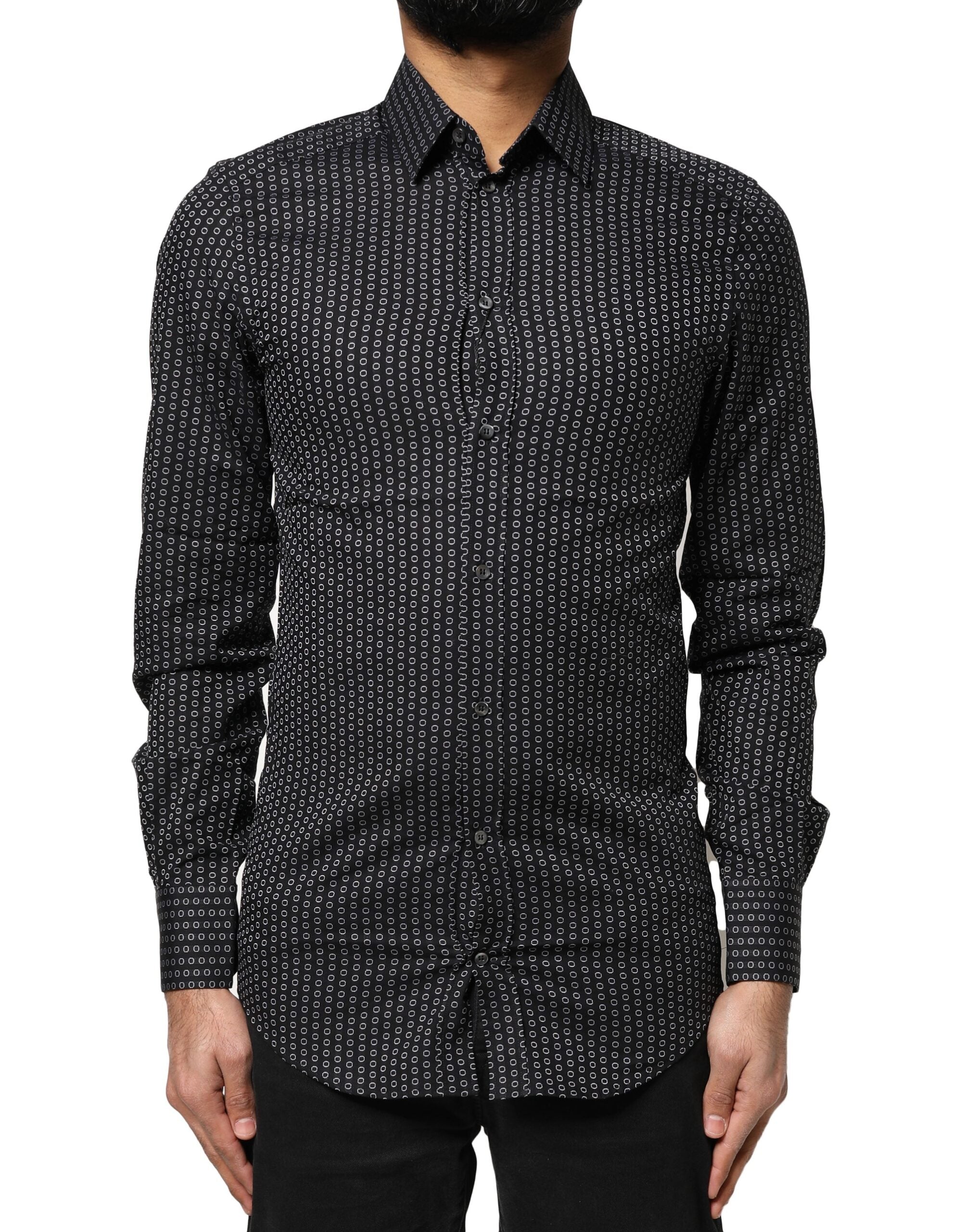 Dolce & Gabbana Black Gold Patterned Cotton Shirt for Men-1