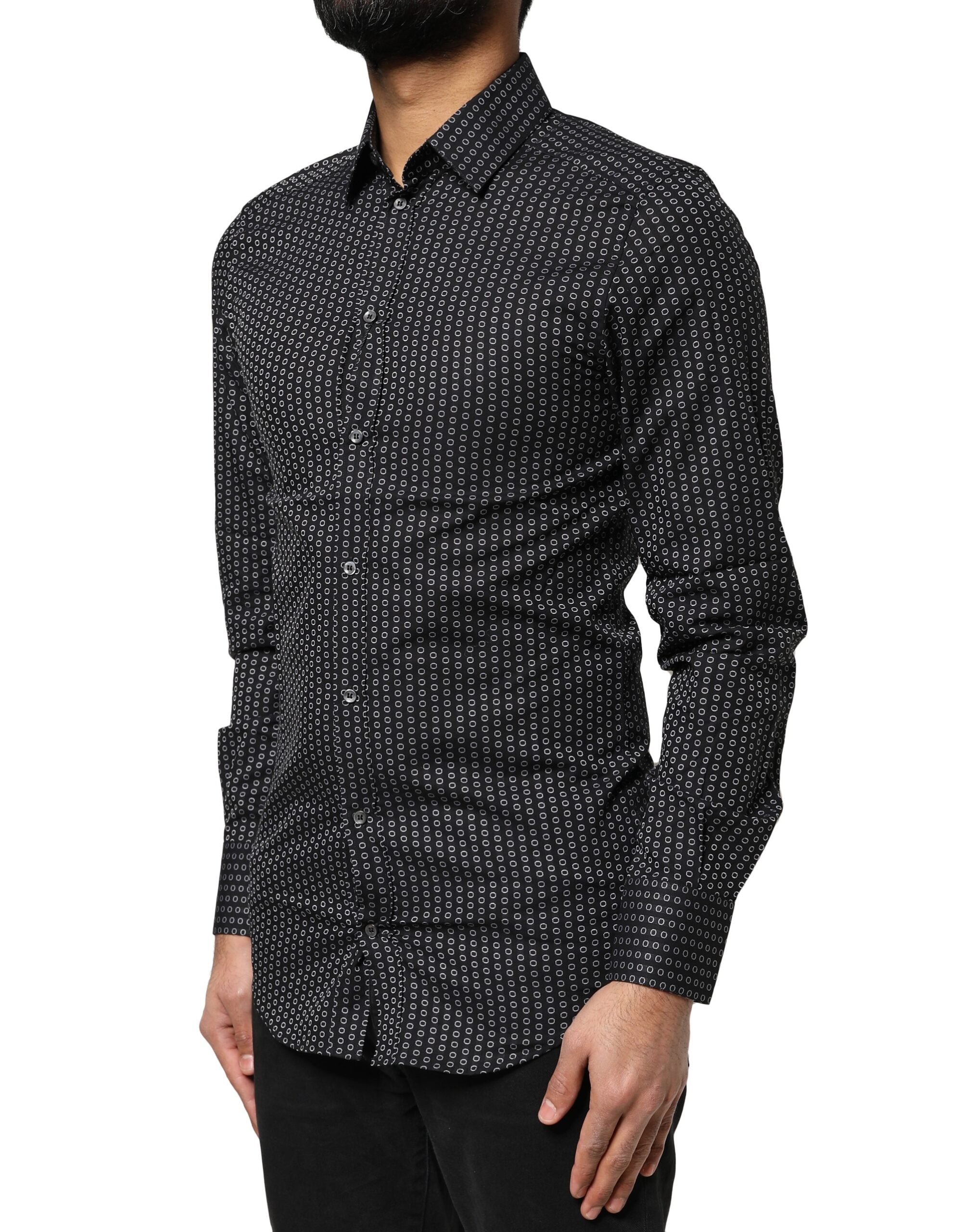 Dolce & Gabbana Black Gold Patterned Cotton Shirt for Men-3