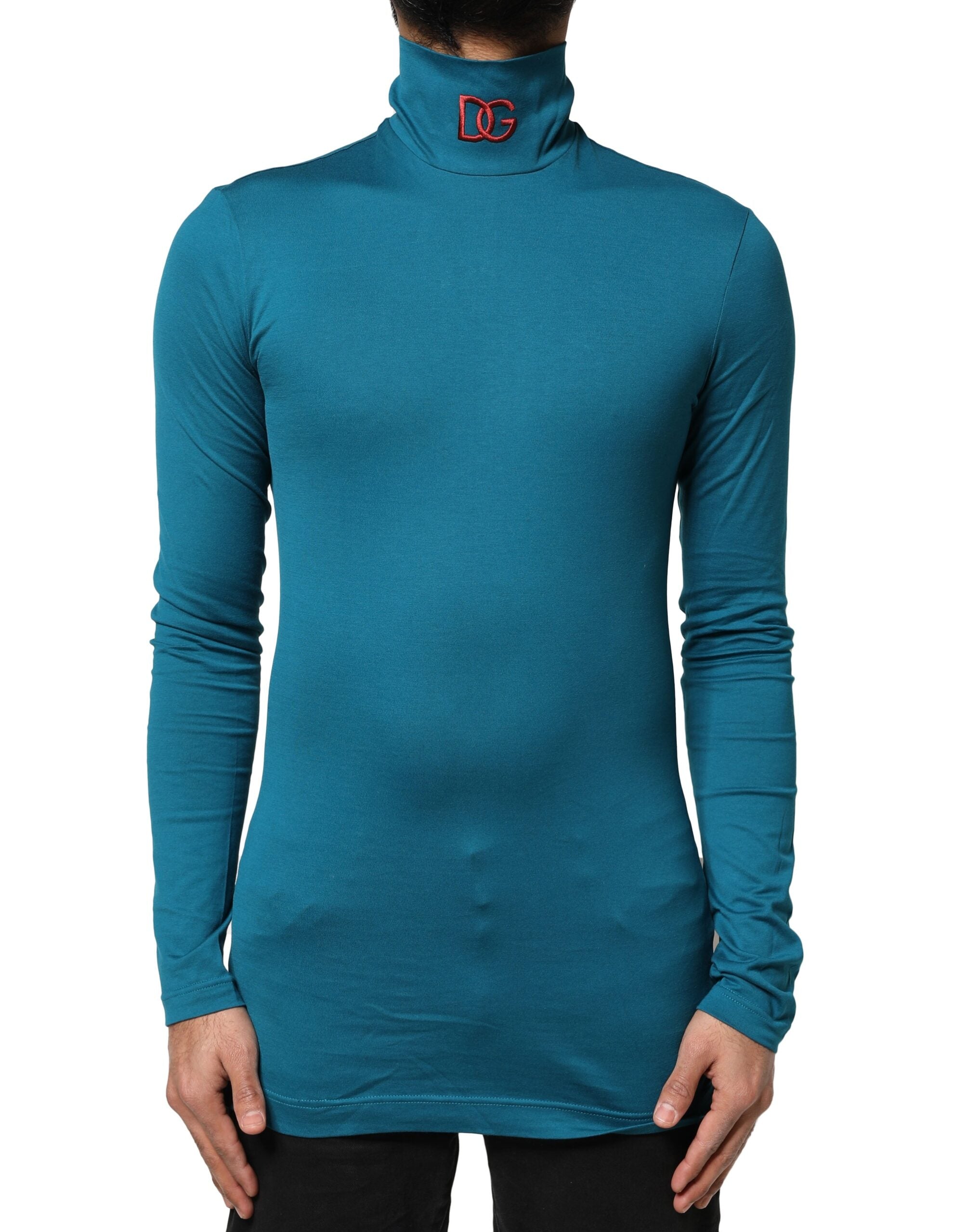 Dolce & Gabbana Blauer Baumwoll-Rollkragenpullover mit langen Ärmeln-2
