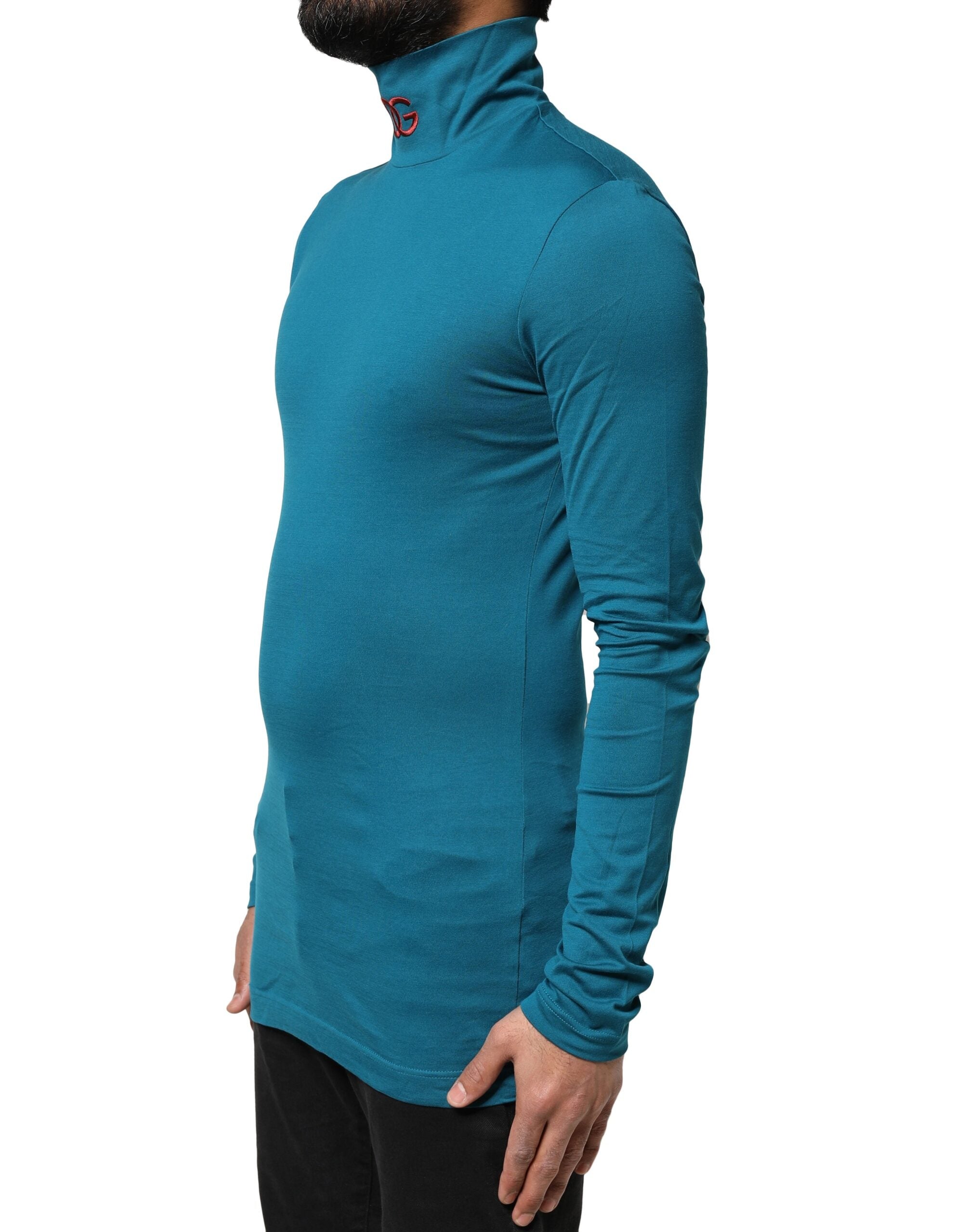 Dolce & Gabbana Blauer Baumwoll-Rollkragenpullover mit langen Ärmeln-3