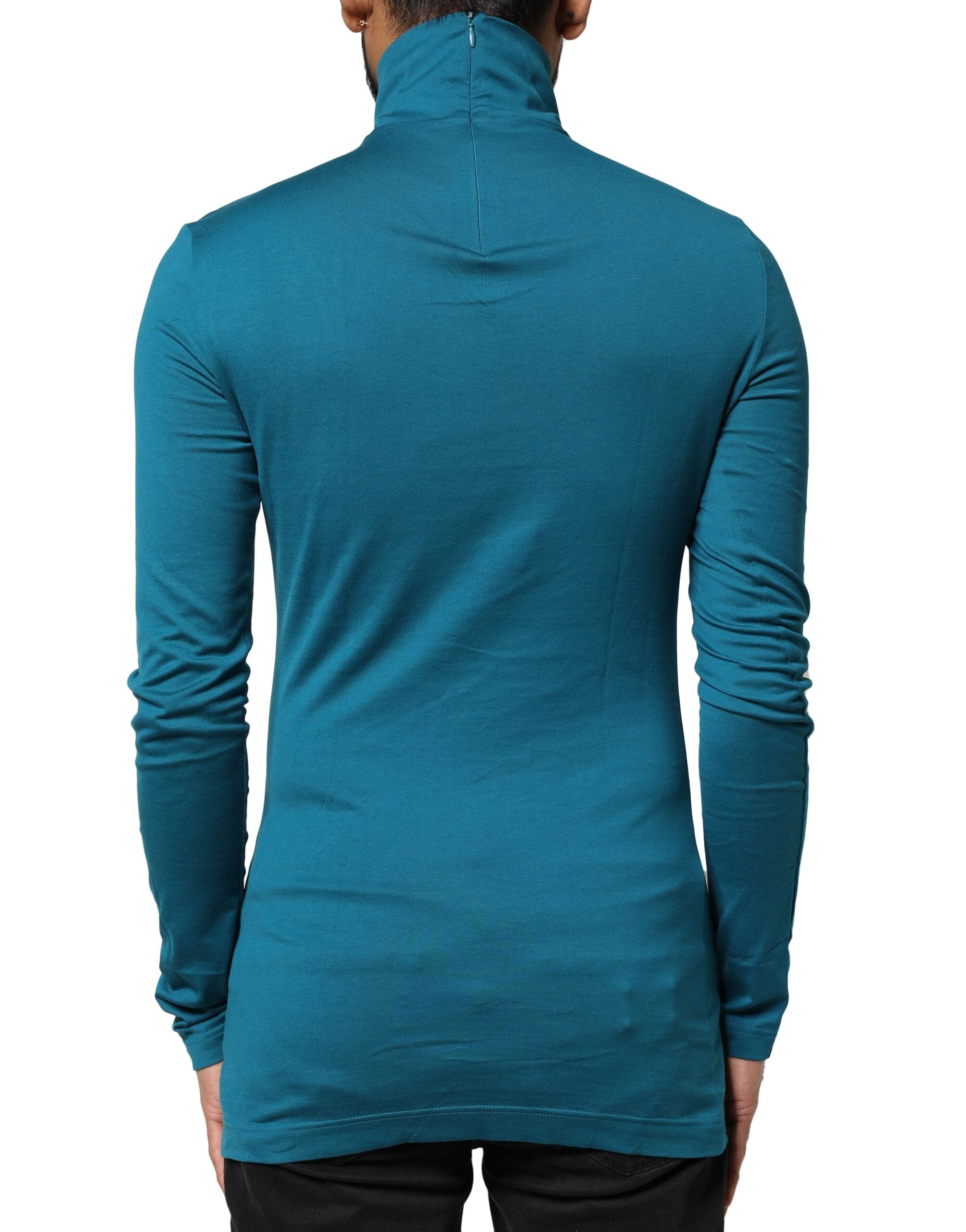 Dolce & Gabbana Blauer Baumwoll-Rollkragenpullover mit langen Ärmeln-4