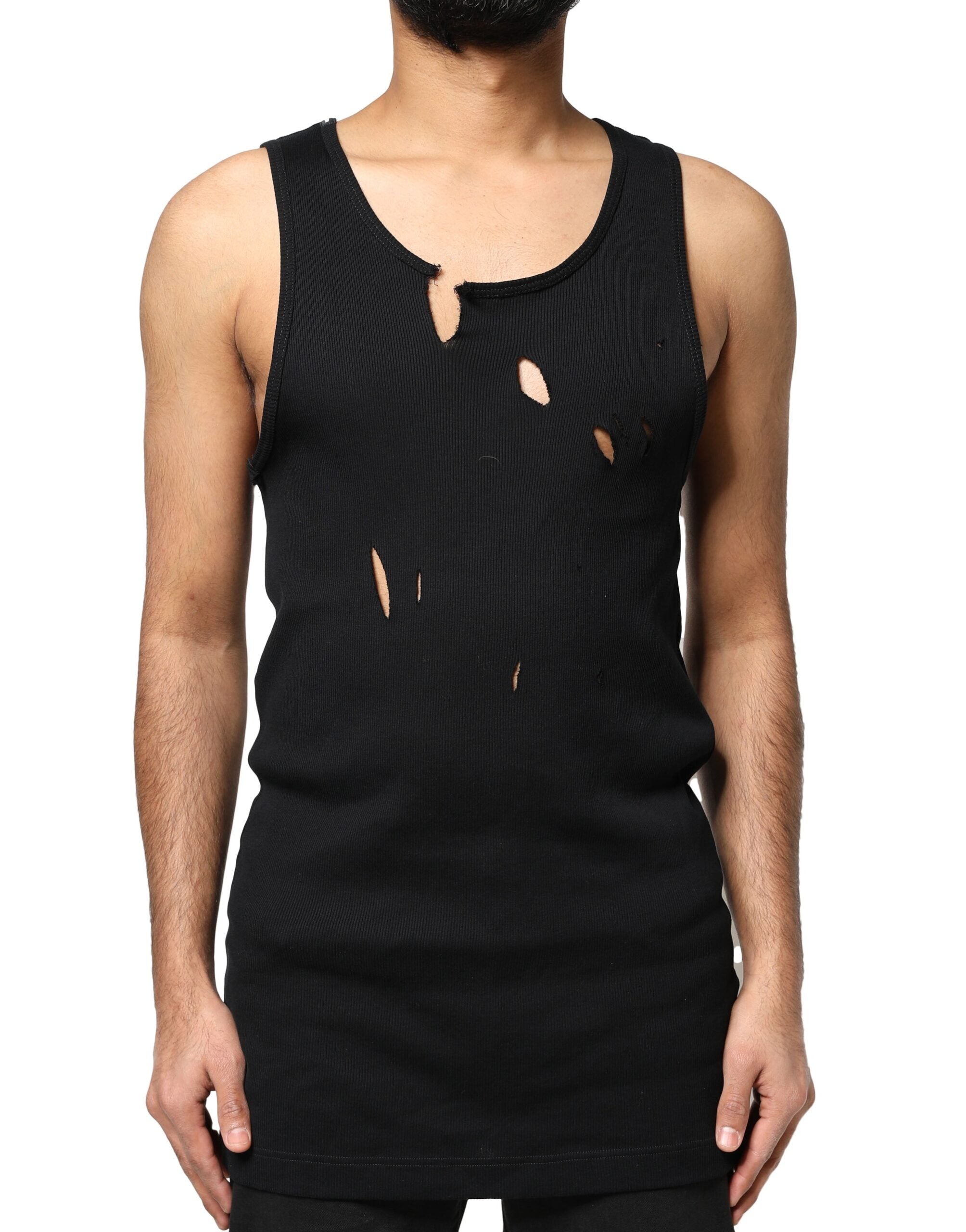 Camiseta sin mangas Dolce & Gabbana de algodón negro con diseño Rip para hombre-1