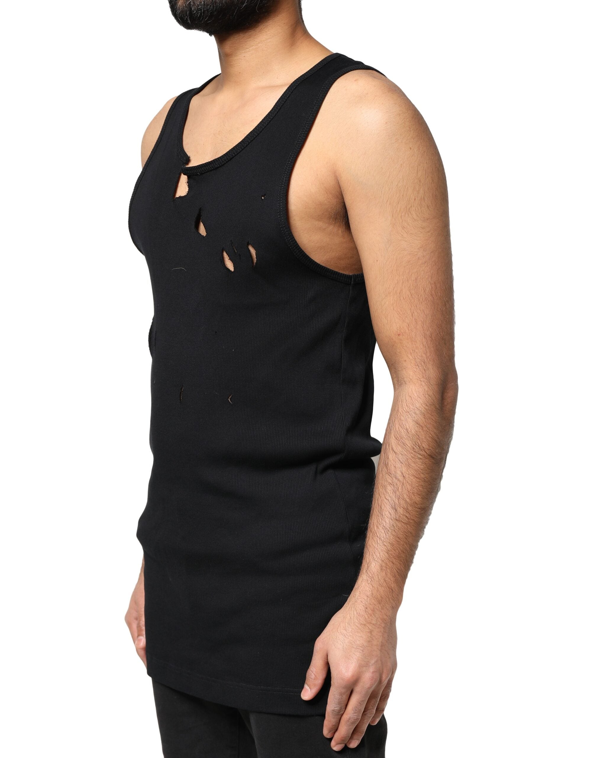 Camiseta sin mangas Dolce & Gabbana de algodón negro con diseño Rip para hombre-3