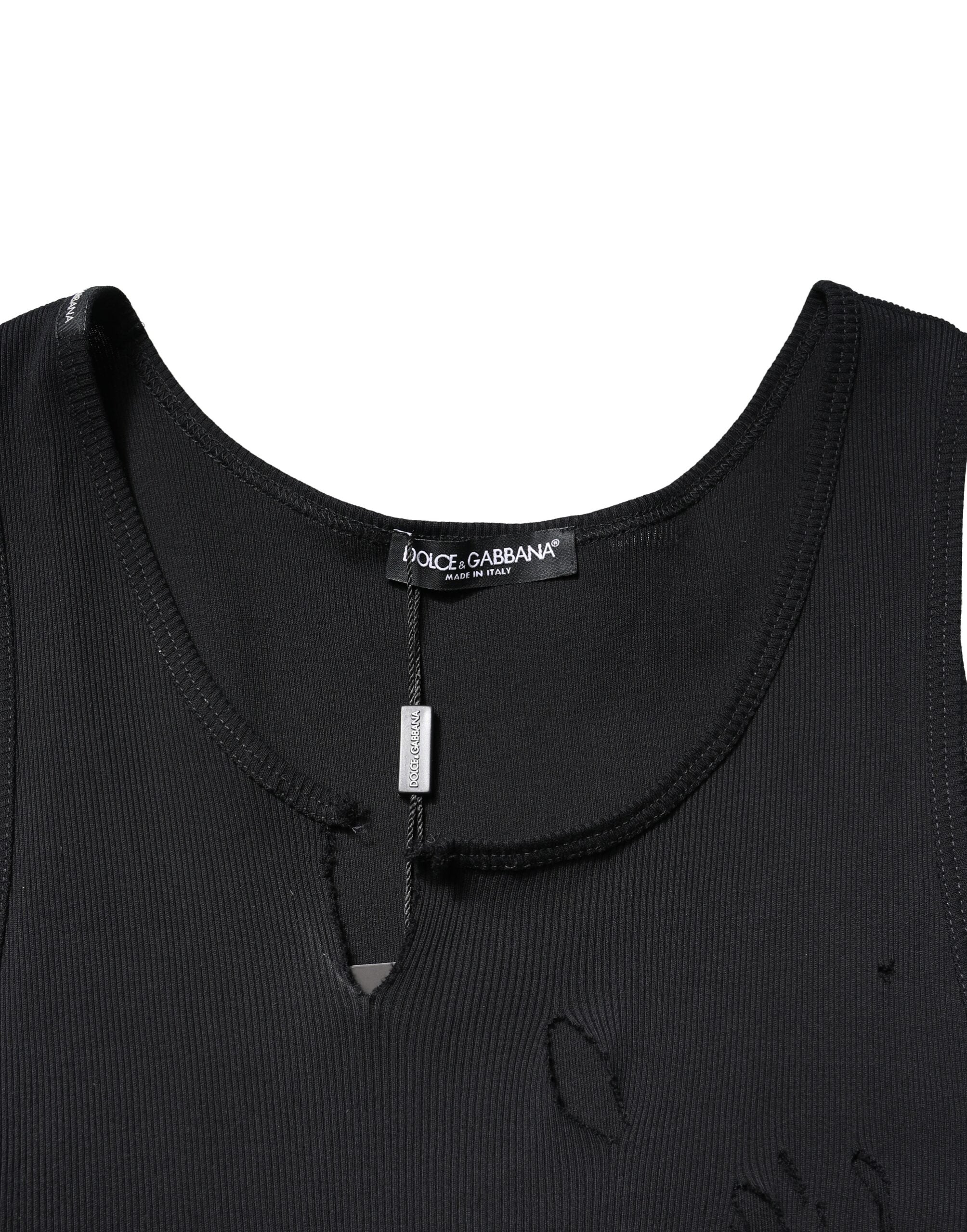 Camiseta sin mangas Dolce & Gabbana de algodón negro con diseño Rip para hombre-5