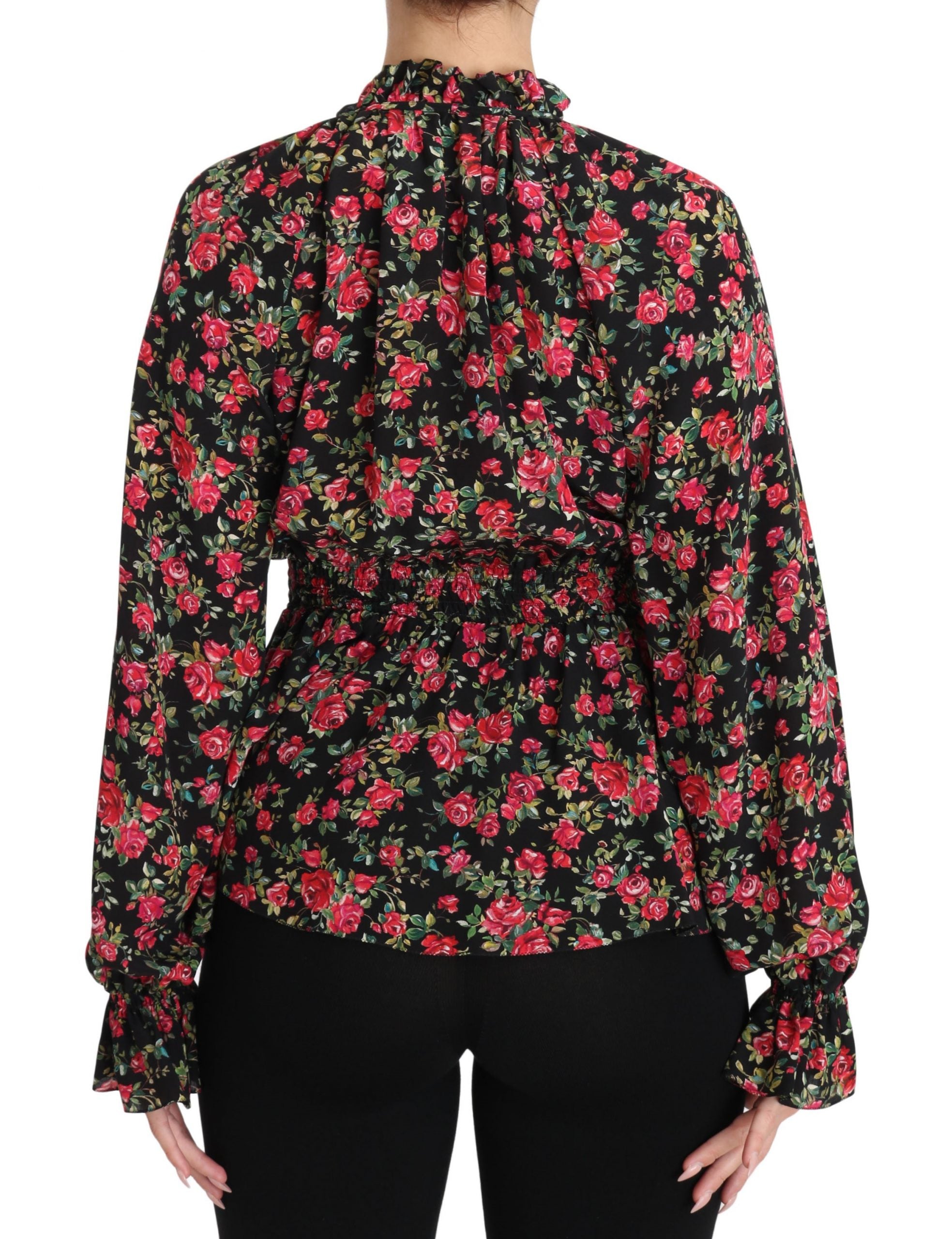 Dolce & Gabbana Black Rose Print Floral Shirt Top Blouse-2