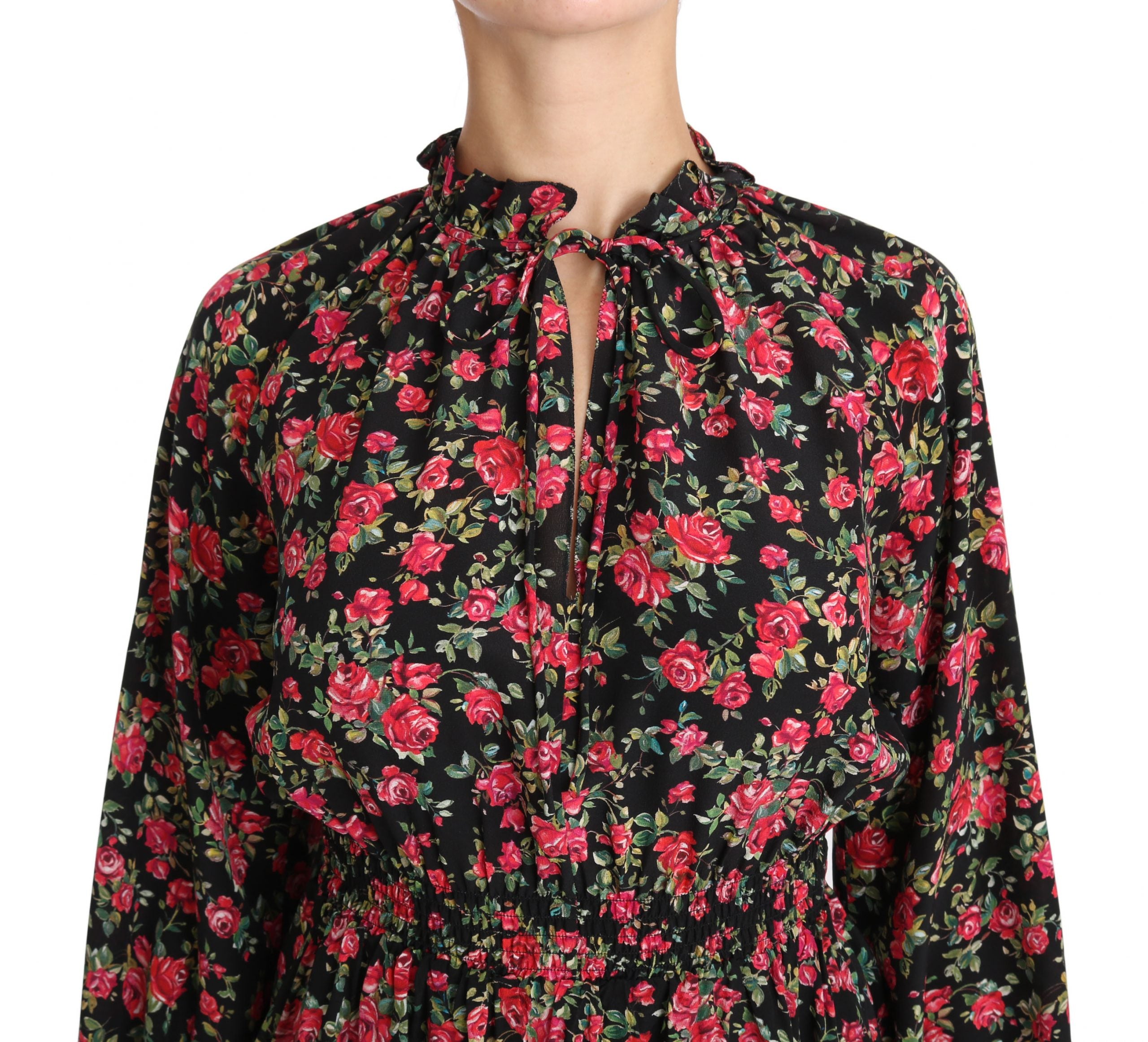 Dolce & Gabbana Black Rose Print Floral Shirt Top Blouse-3